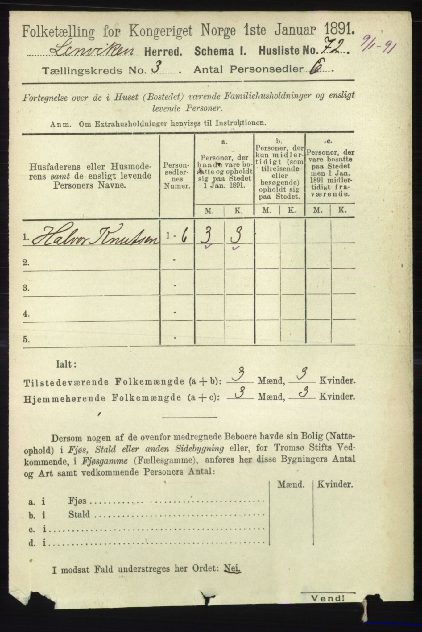 RA, 1891 census for 1931 Lenvik, 1891, p. 1352