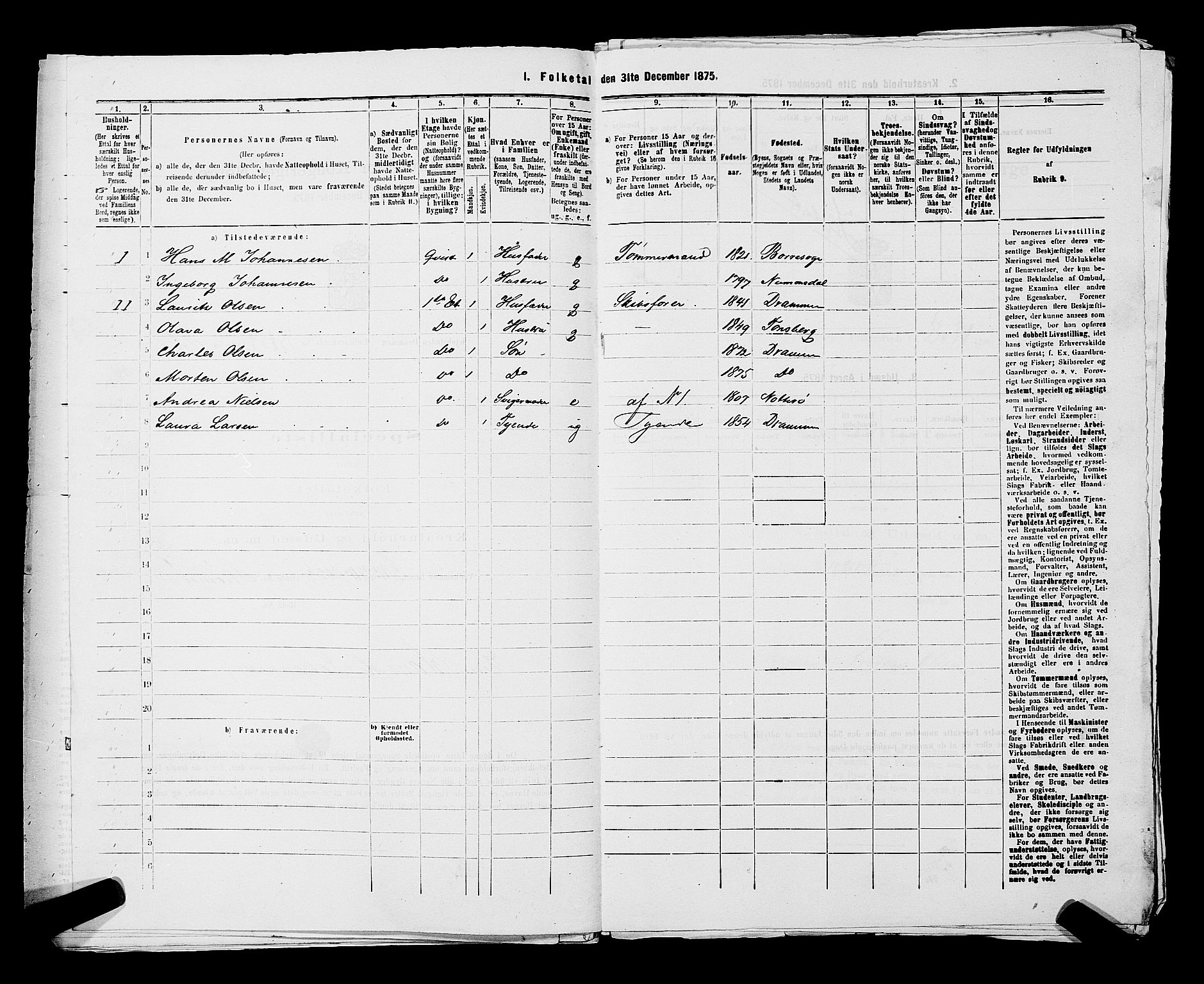 SAKO, 1875 census for 0602 Drammen, 1875, p. 2976