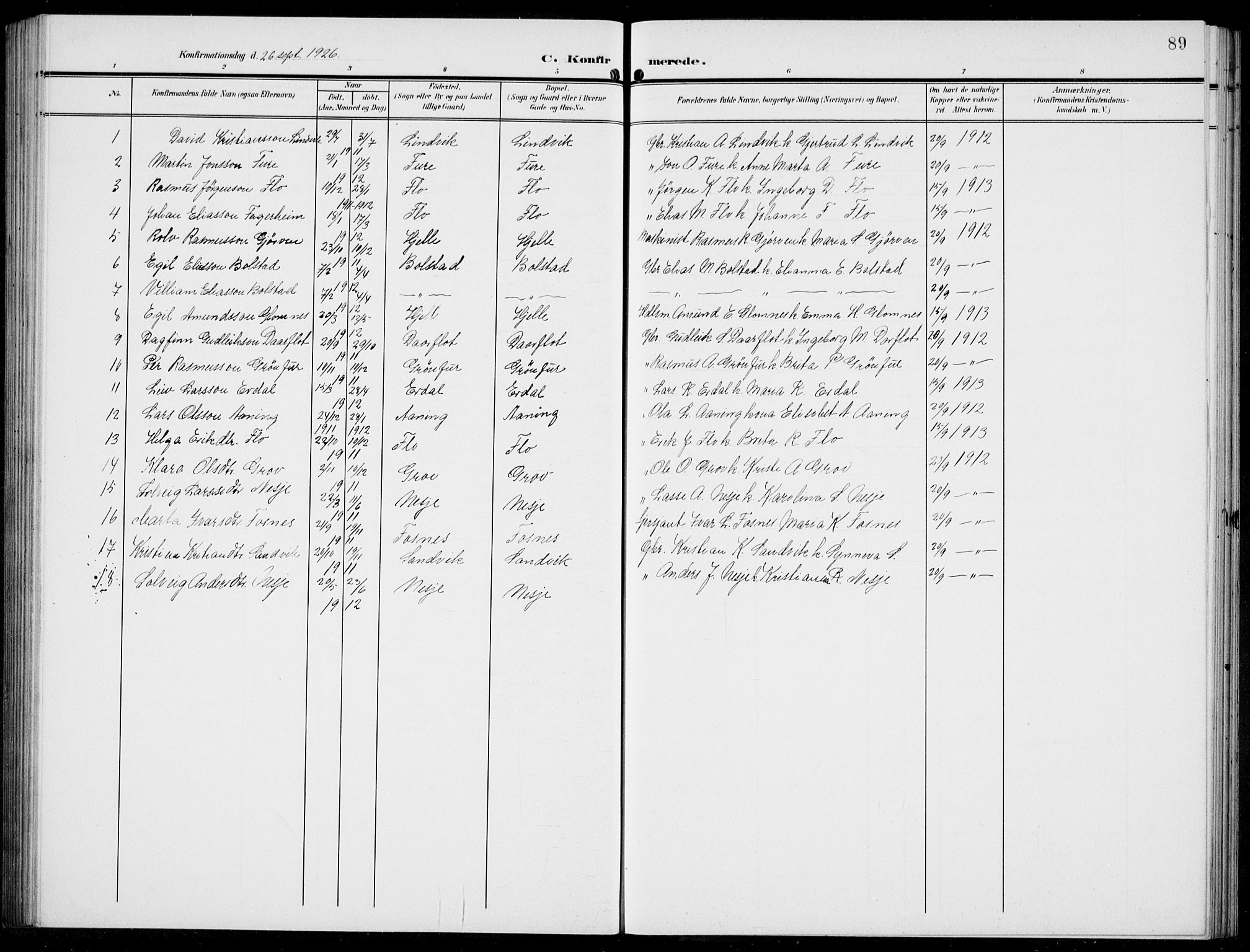 Stryn Sokneprestembete, AV/SAB-A-82501: Parish register (copy) no. C 4, 1905-1936, p. 89