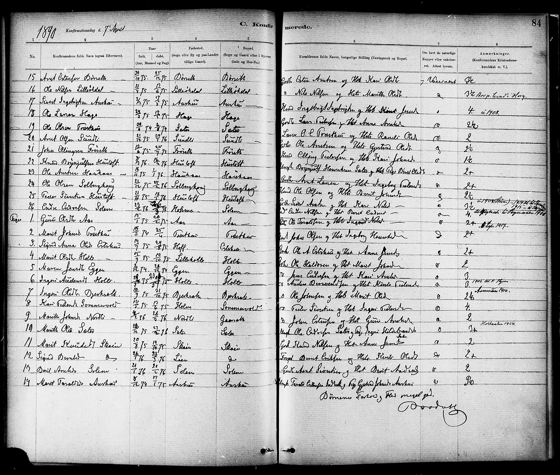 Ministerialprotokoller, klokkerbøker og fødselsregistre - Sør-Trøndelag, SAT/A-1456/689/L1040: Parish register (official) no. 689A05, 1878-1890, p. 84