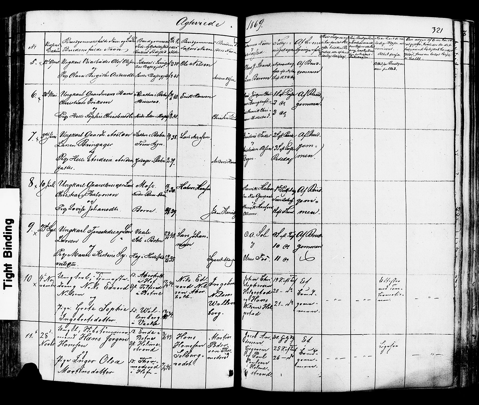 Botne kirkebøker, AV/SAKO-A-340/F/Fa/L0006: Parish register (official) no. I 6, 1836-1877, p. 321