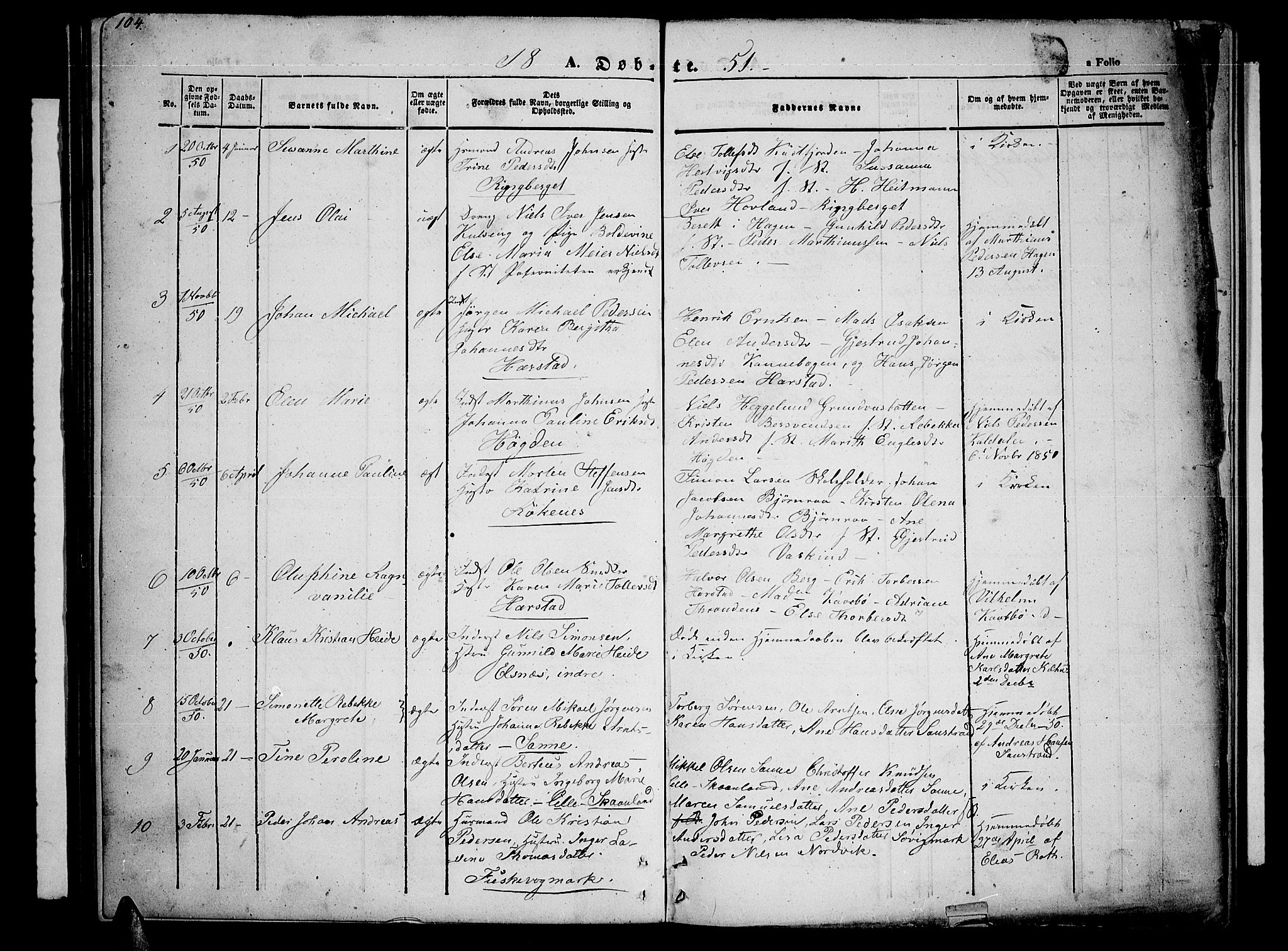 Trondenes sokneprestkontor, SATØ/S-1319/H/Hb/L0006klokker: Parish register (copy) no. 6, 1845-1855, p. 104-105