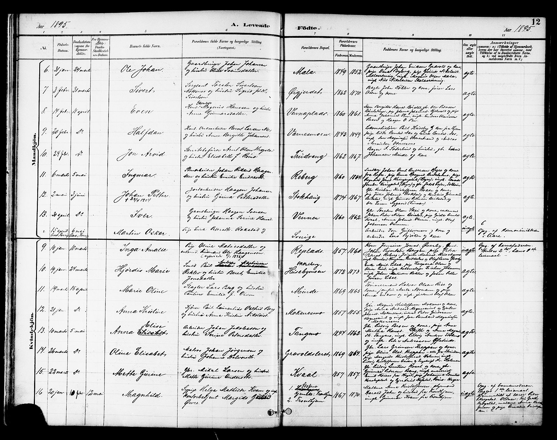 Ministerialprotokoller, klokkerbøker og fødselsregistre - Nord-Trøndelag, SAT/A-1458/709/L0087: Parish register (copy) no. 709C01, 1892-1913, p. 12