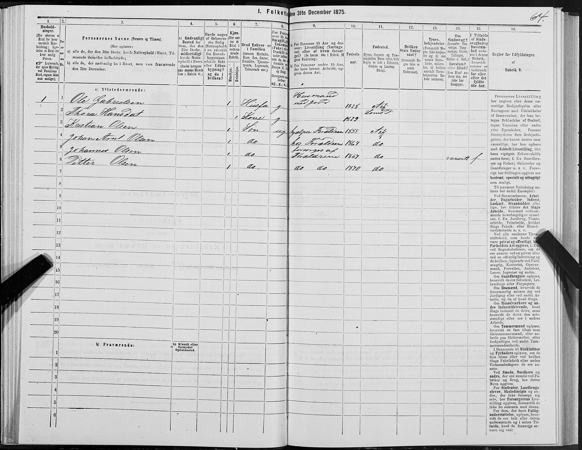 SAT, 1875 census for 1630P Aafjorden, 1875, p. 2064