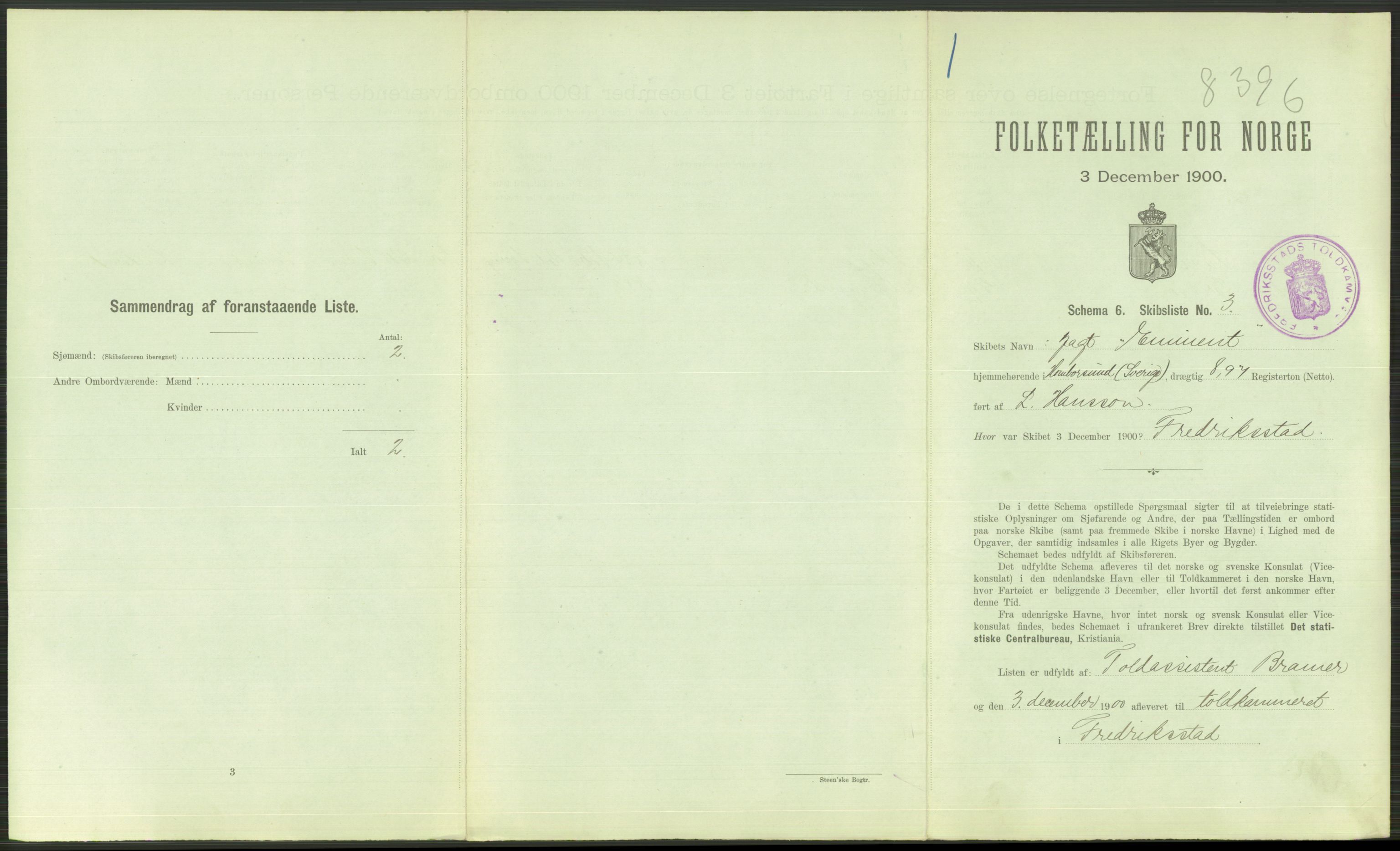 RA, 1900 Census - ship lists from ships in Norwegian harbours, harbours abroad and at sea, 1900, p. 41