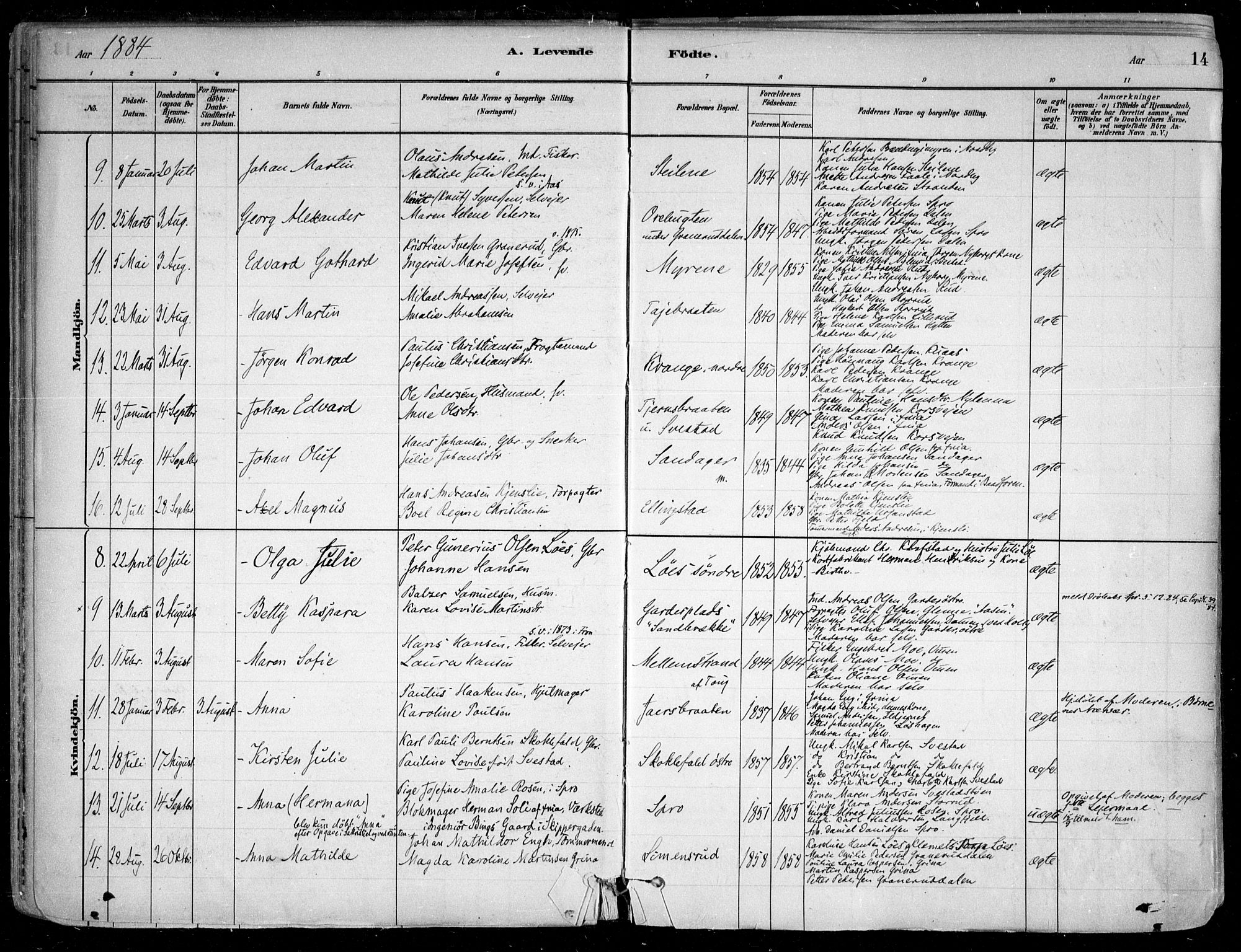 Nesodden prestekontor Kirkebøker, SAO/A-10013/F/Fa/L0009: Parish register (official) no. I 9, 1880-1915, p. 14