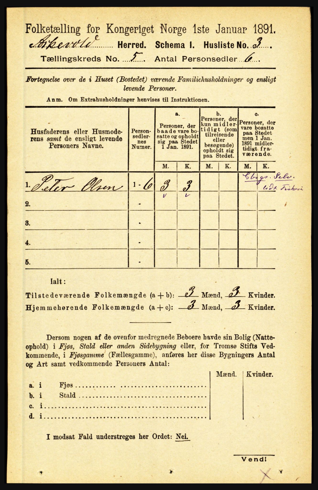 RA, 1891 census for 1428 Askvoll, 1891, p. 1491