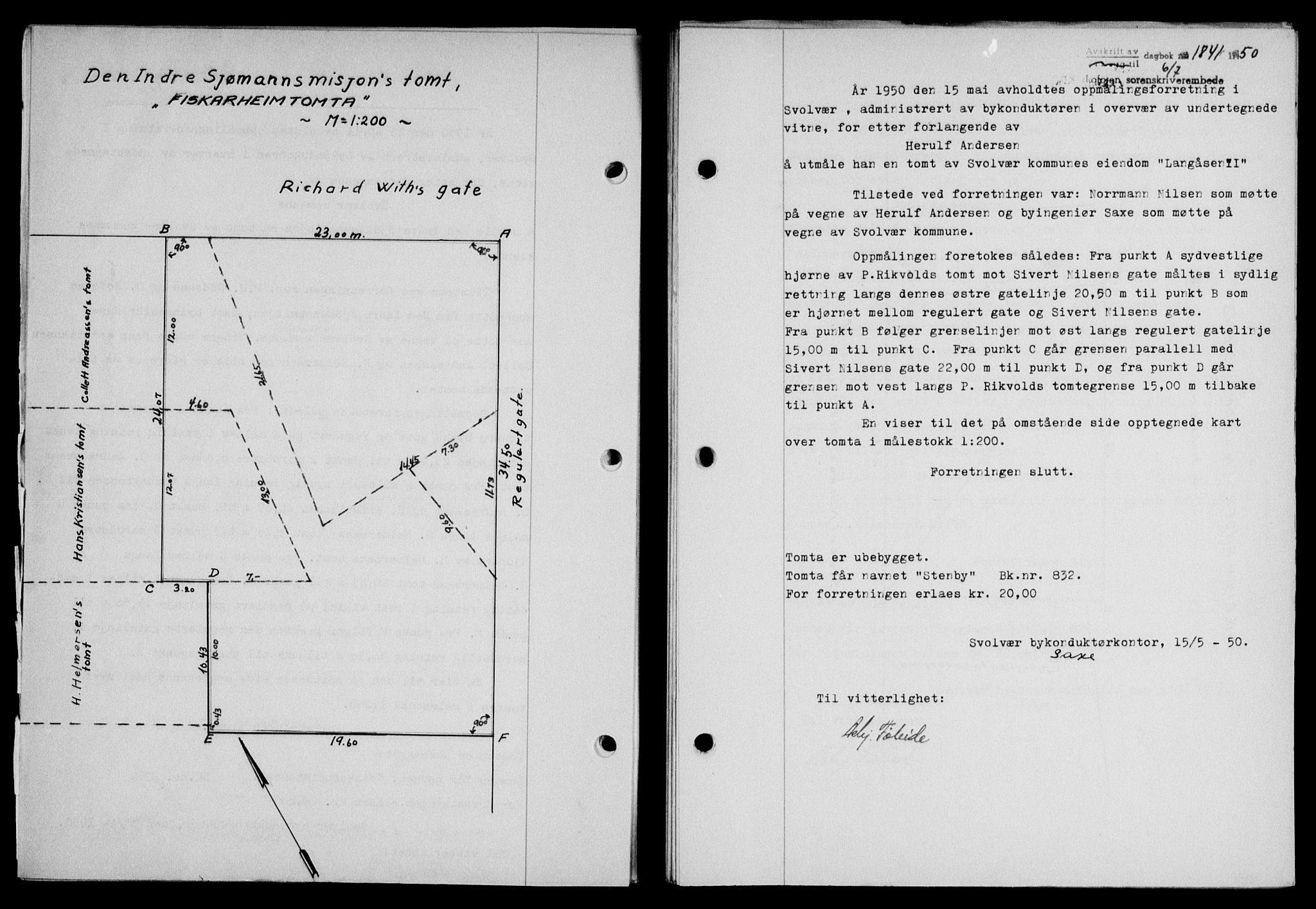 Lofoten sorenskriveri, SAT/A-0017/1/2/2C/L0024a: Mortgage book no. 24a, 1950-1950, Diary no: : 1841/1950