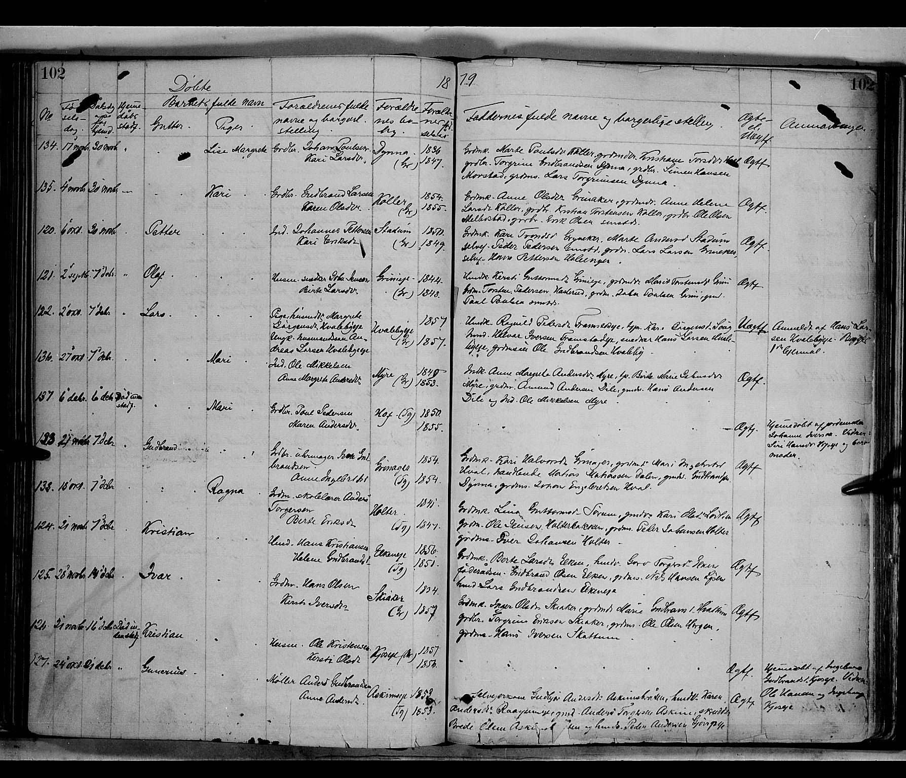 Gran prestekontor, AV/SAH-PREST-112/H/Ha/Haa/L0013: Parish register (official) no. 13, 1875-1879, p. 102