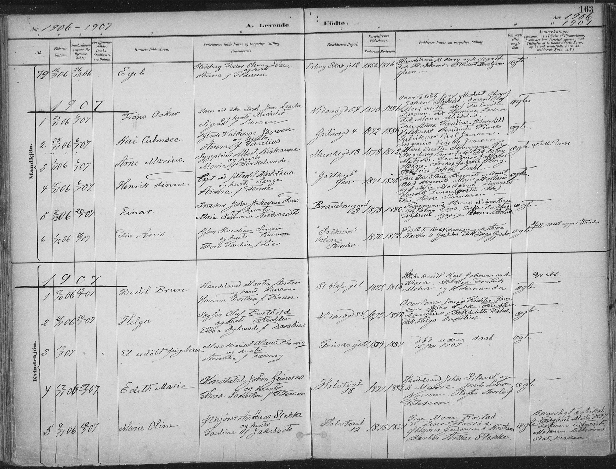 Ministerialprotokoller, klokkerbøker og fødselsregistre - Sør-Trøndelag, SAT/A-1456/601/L0062: Parish register (official) no. 601A30, 1891-1911, p. 163