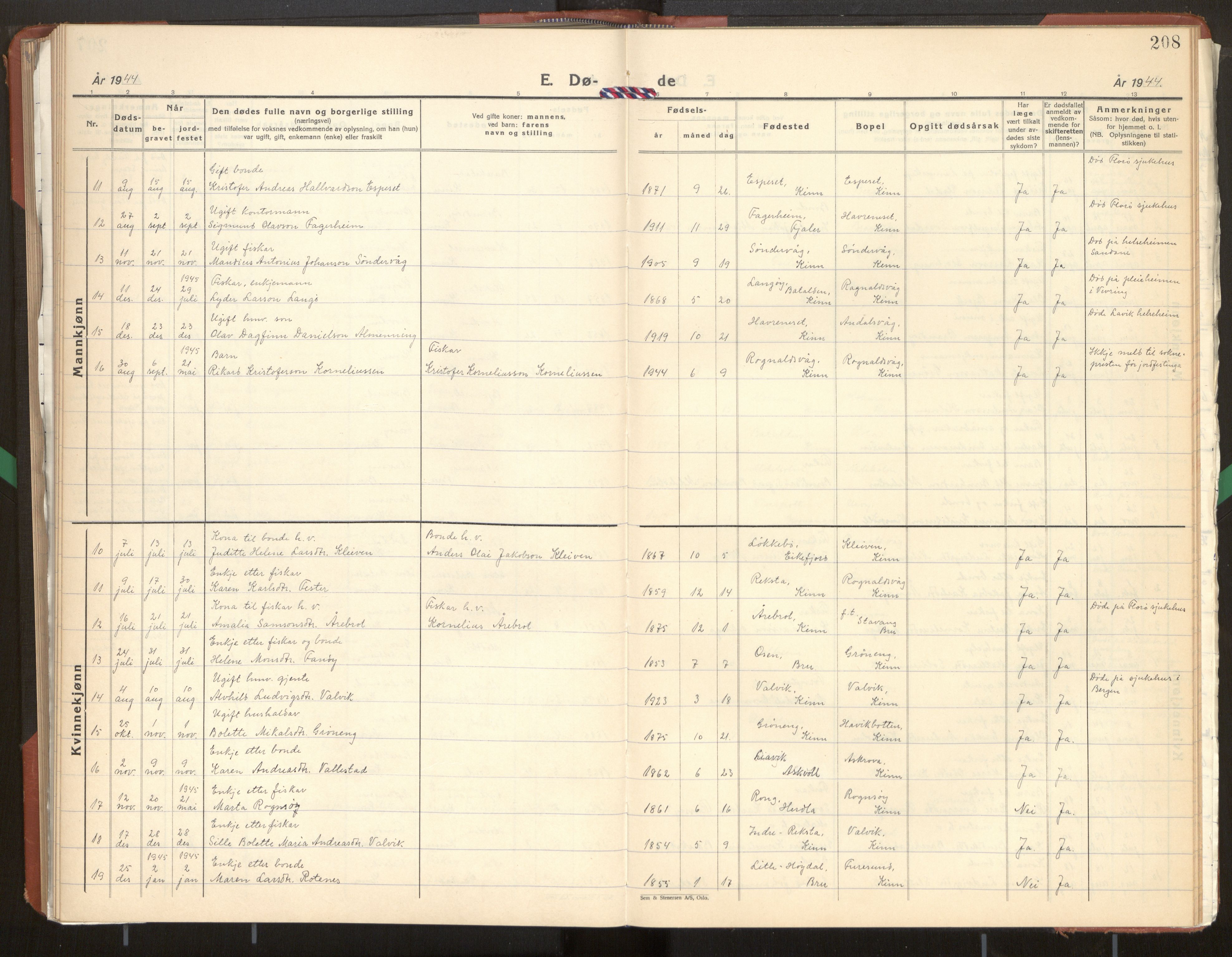 Kinn sokneprestembete, AV/SAB-A-80801/H/Hab/Haba/L0003: Parish register (copy) no. A 3, 1939-1960, p. 208