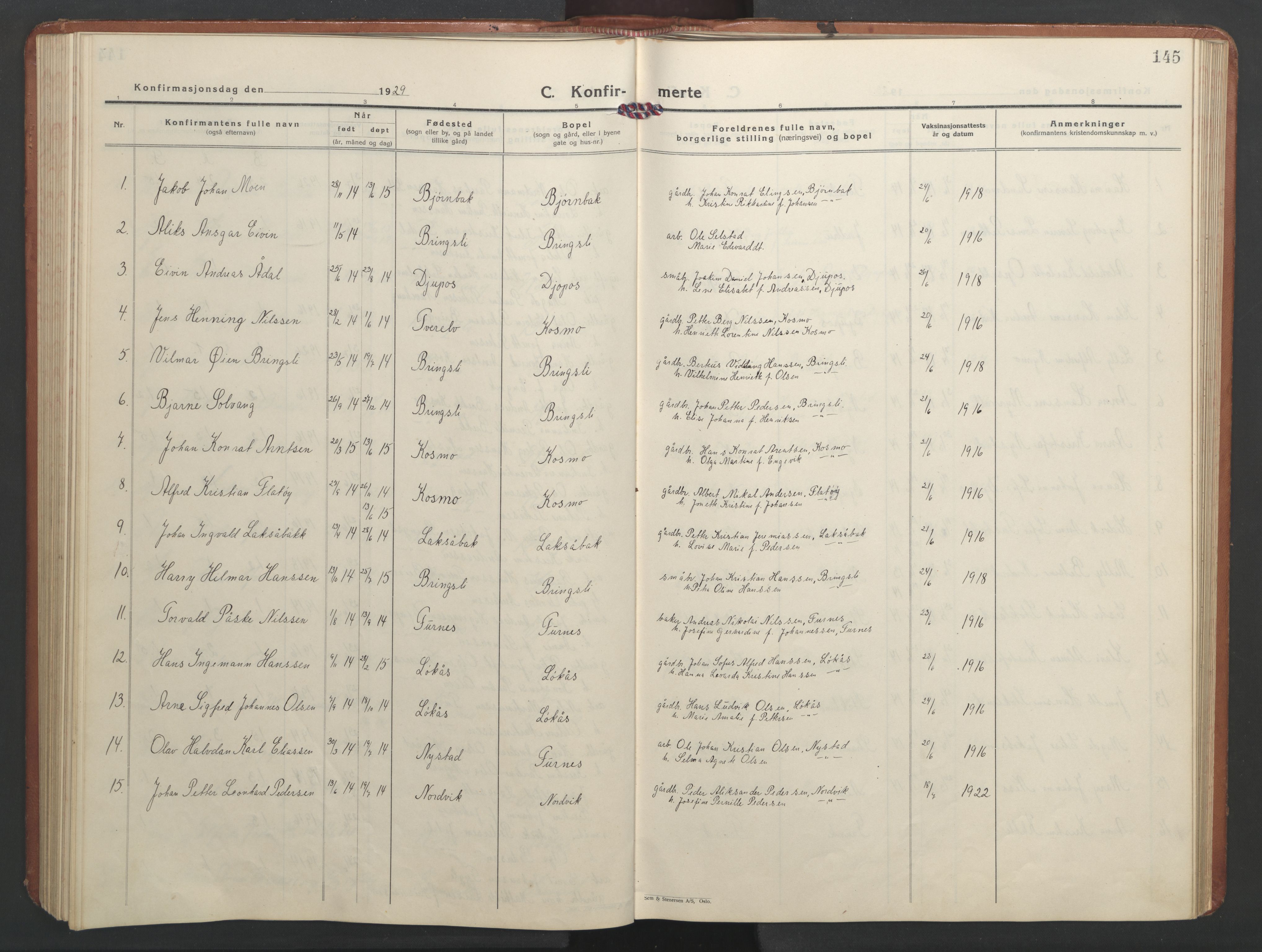 Ministerialprotokoller, klokkerbøker og fødselsregistre - Nordland, AV/SAT-A-1459/851/L0727: Parish register (copy) no. 851C02, 1925-1948, p. 145