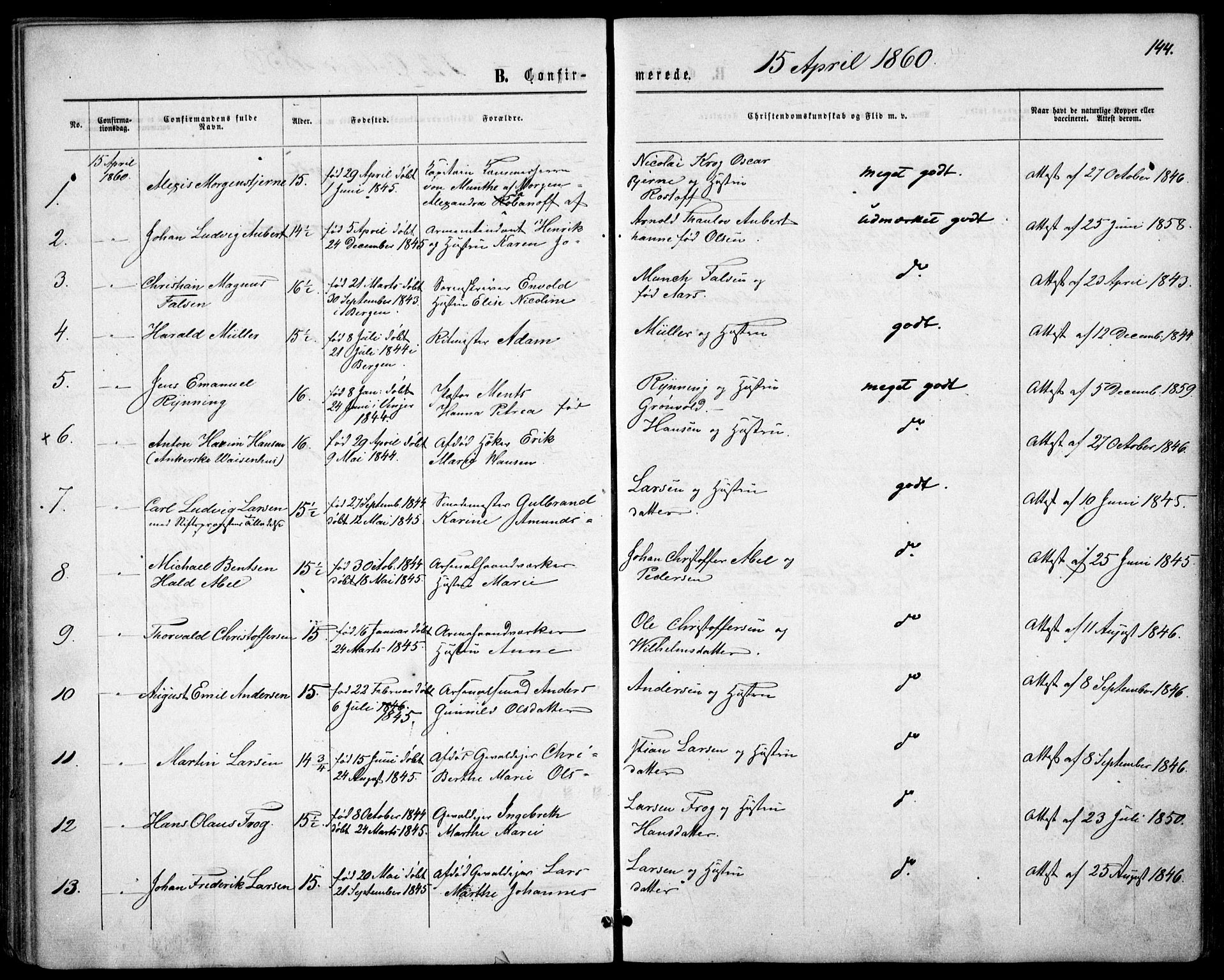 Garnisonsmenigheten Kirkebøker, AV/SAO-A-10846/F/Fa/L0010: Parish register (official) no. 10, 1859-1869, p. 144