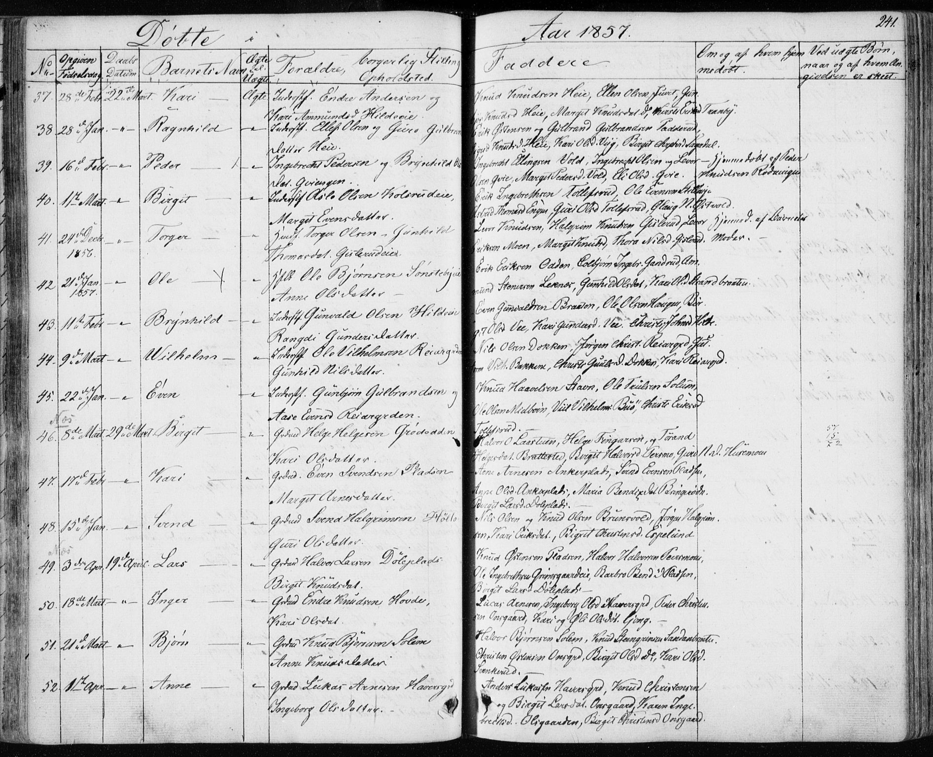 Nes kirkebøker, AV/SAKO-A-236/F/Fa/L0009: Parish register (official) no. 9, 1834-1863, p. 241