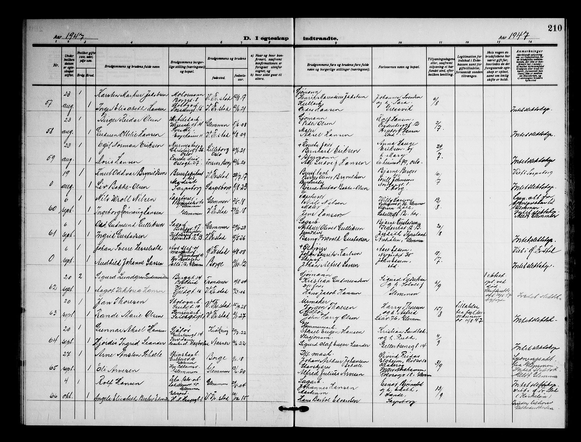 Fredrikstad domkirkes prestekontor Kirkebøker, AV/SAO-A-10906/G/Ga/L0006: Parish register (copy) no. 6, 1923-1949, p. 210