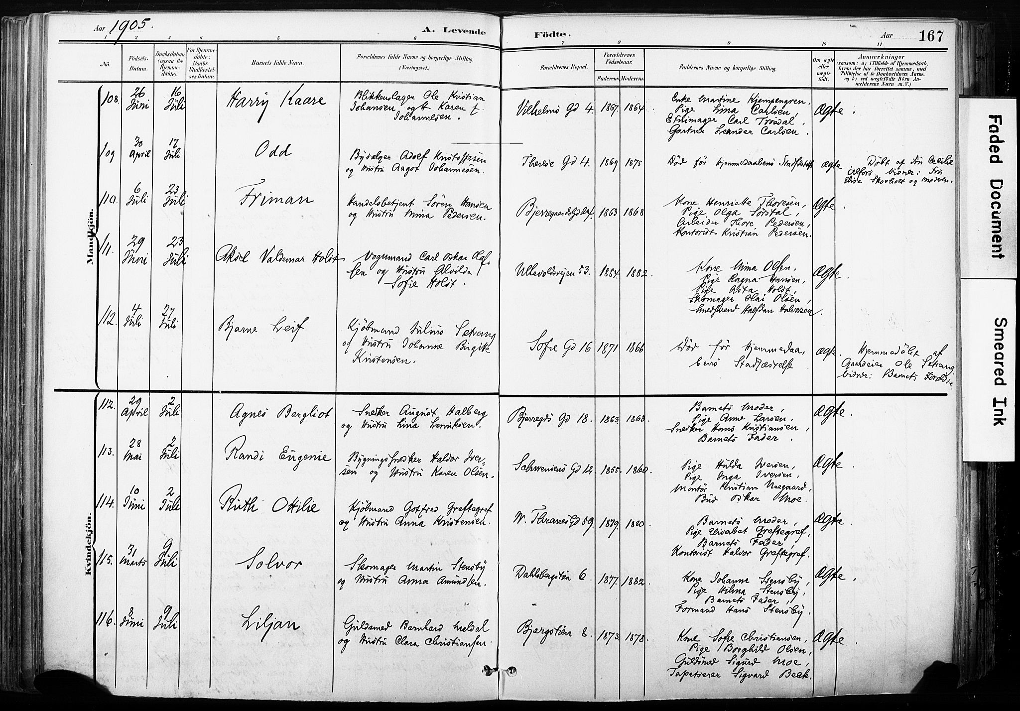Gamle Aker prestekontor Kirkebøker, SAO/A-10617a/F/L0013: Parish register (official) no. 13, 1901-1908, p. 167