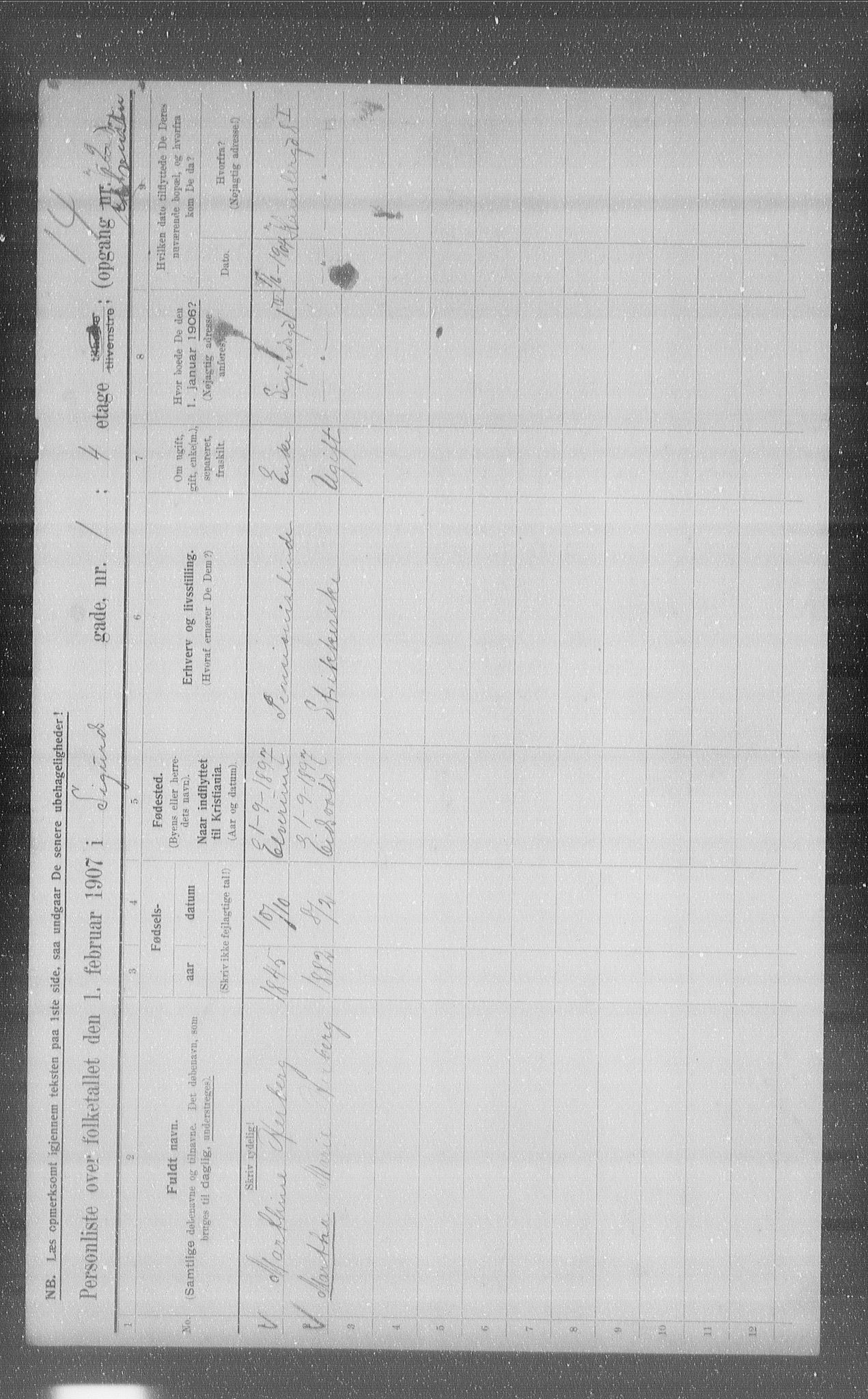 OBA, Municipal Census 1907 for Kristiania, 1907, p. 48395