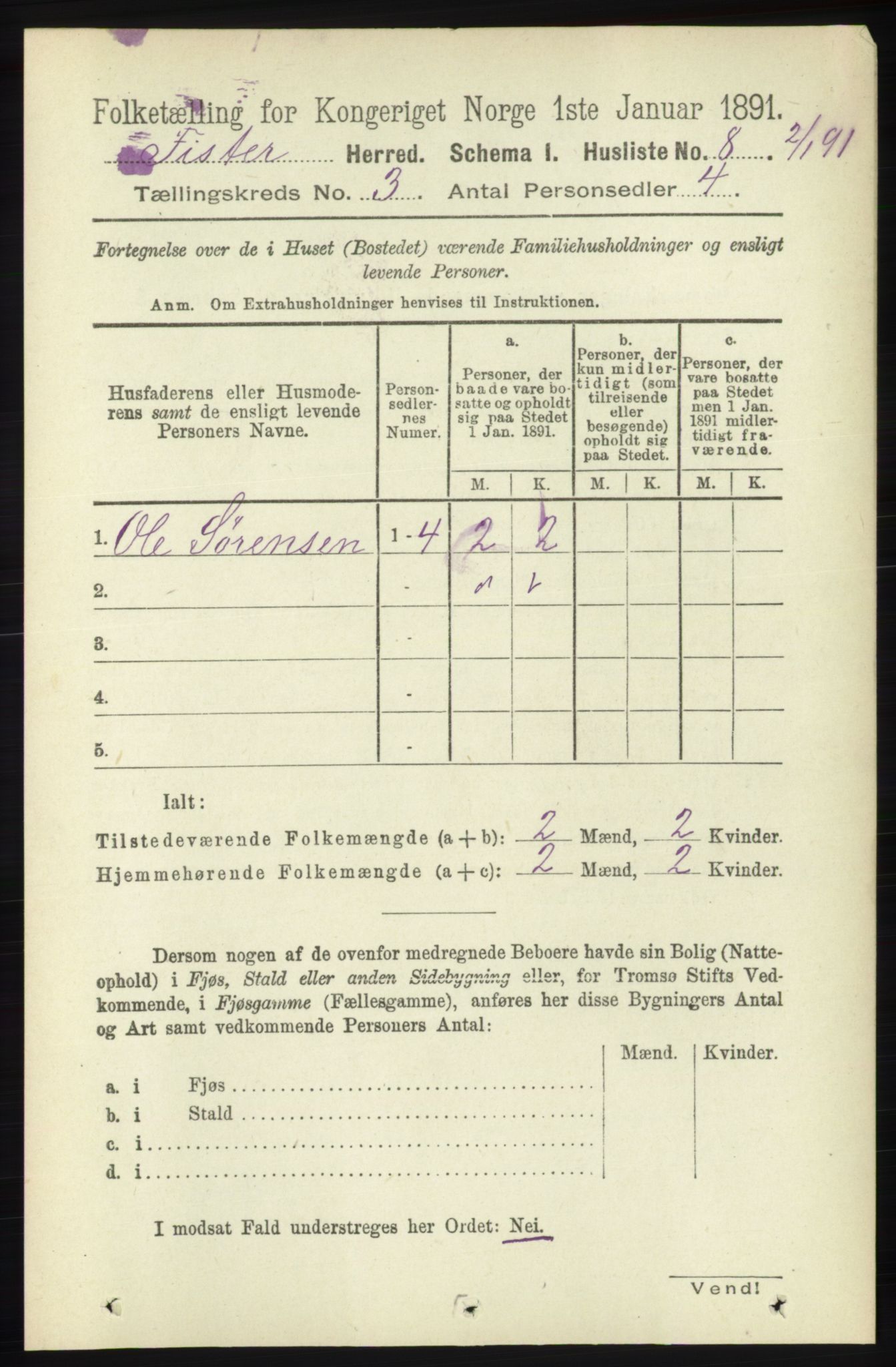 RA, 1891 census for 1132 Fister, 1891, p. 479