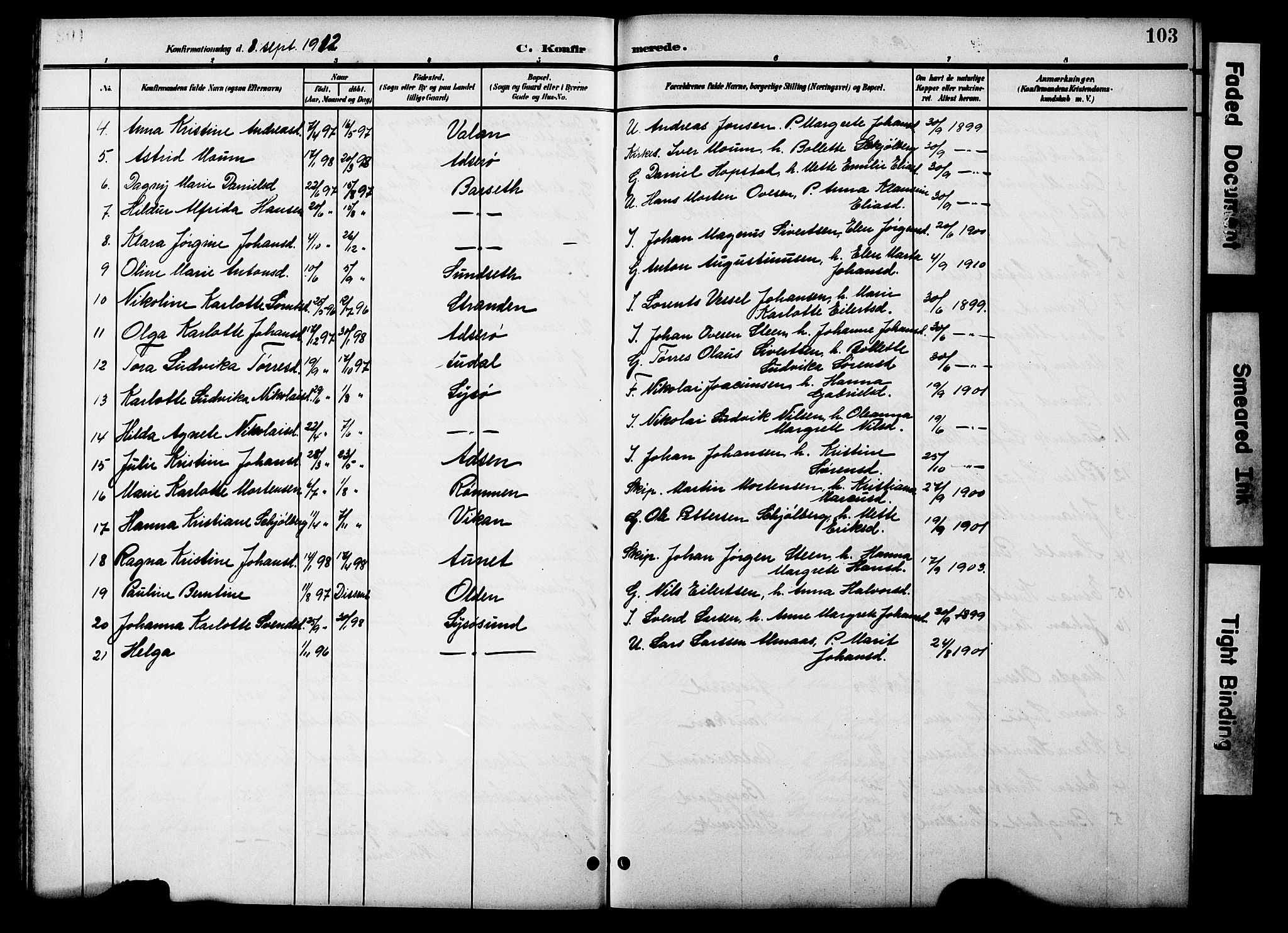 Ministerialprotokoller, klokkerbøker og fødselsregistre - Sør-Trøndelag, AV/SAT-A-1456/654/L0666: Parish register (copy) no. 654C02, 1901-1925, p. 103