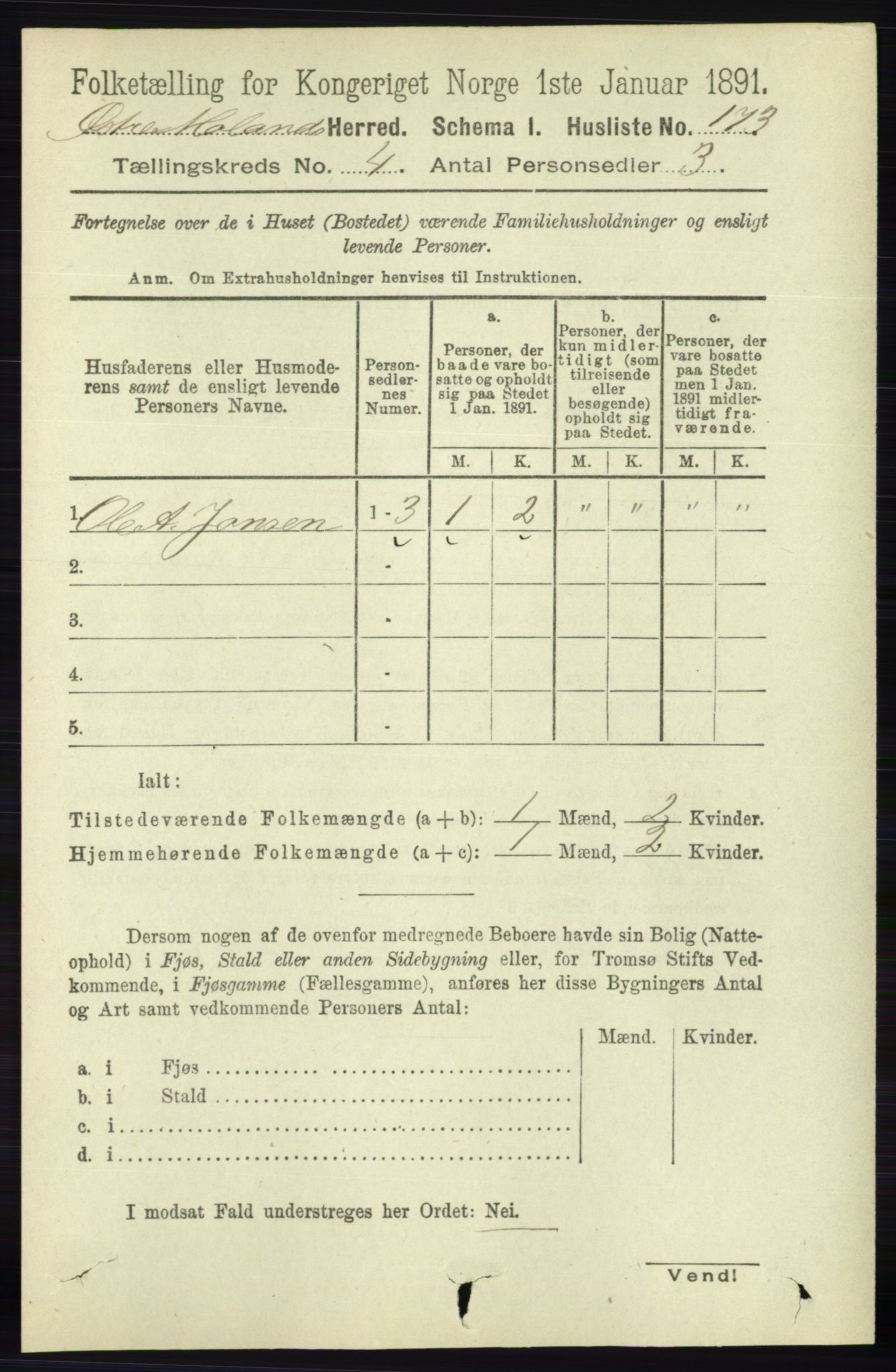 RA, 1891 census for 0918 Austre Moland, 1891, p. 2074