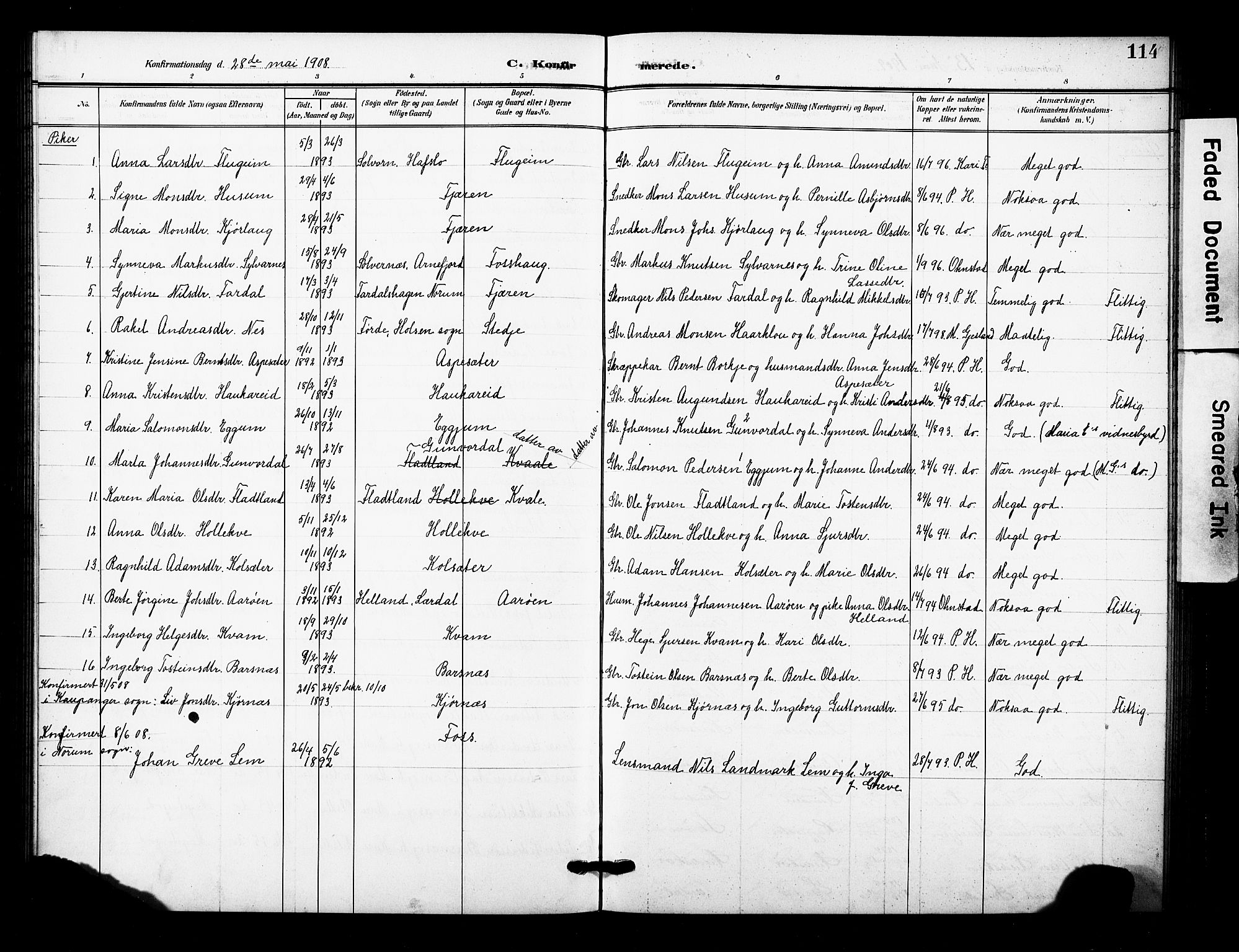 Sogndal sokneprestembete, AV/SAB-A-81301/H/Hab/Haba/L0002: Parish register (copy) no. A 2, 1908-1924, p. 114