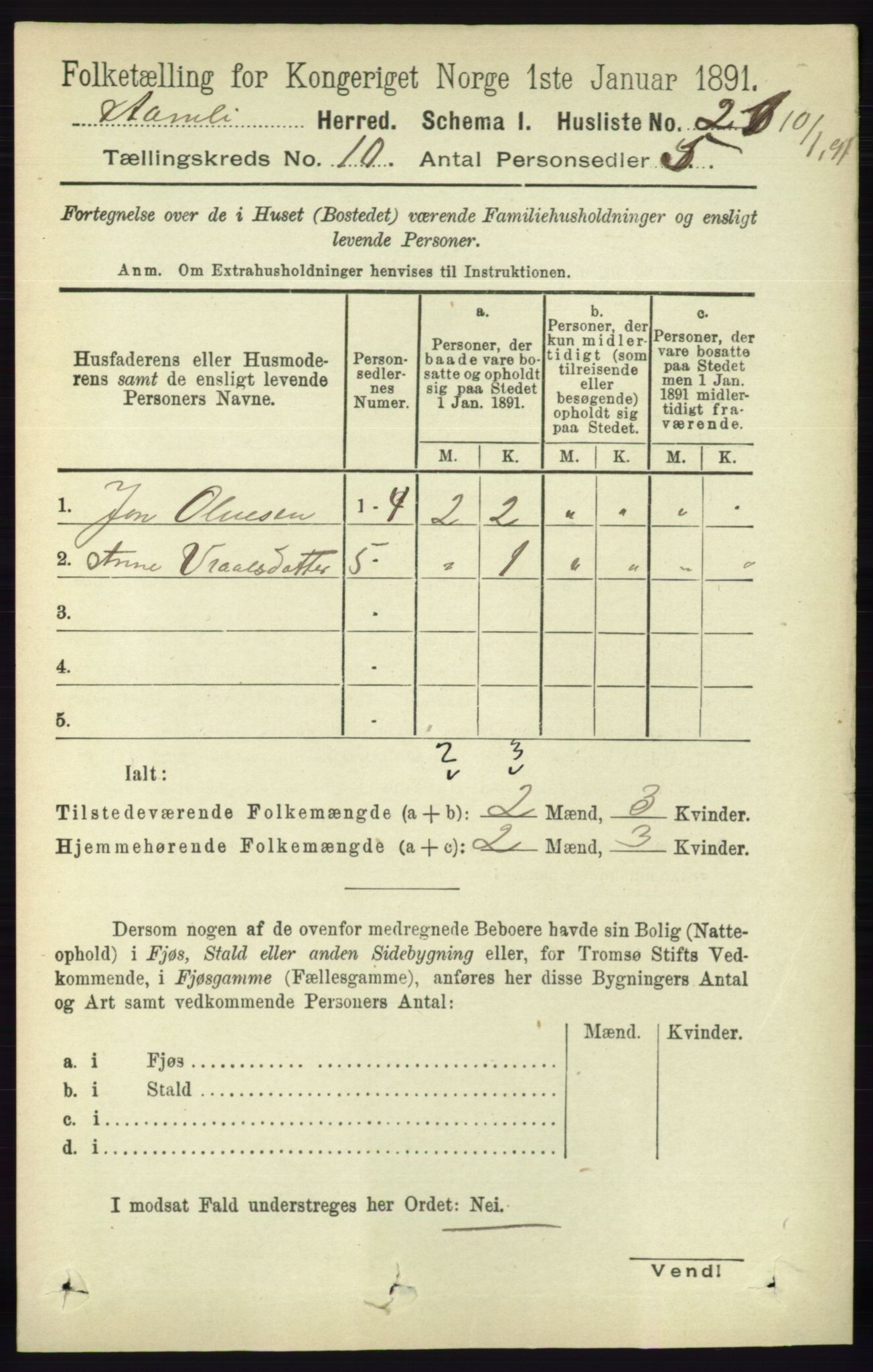 RA, 1891 census for 0929 Åmli, 1891, p. 1666