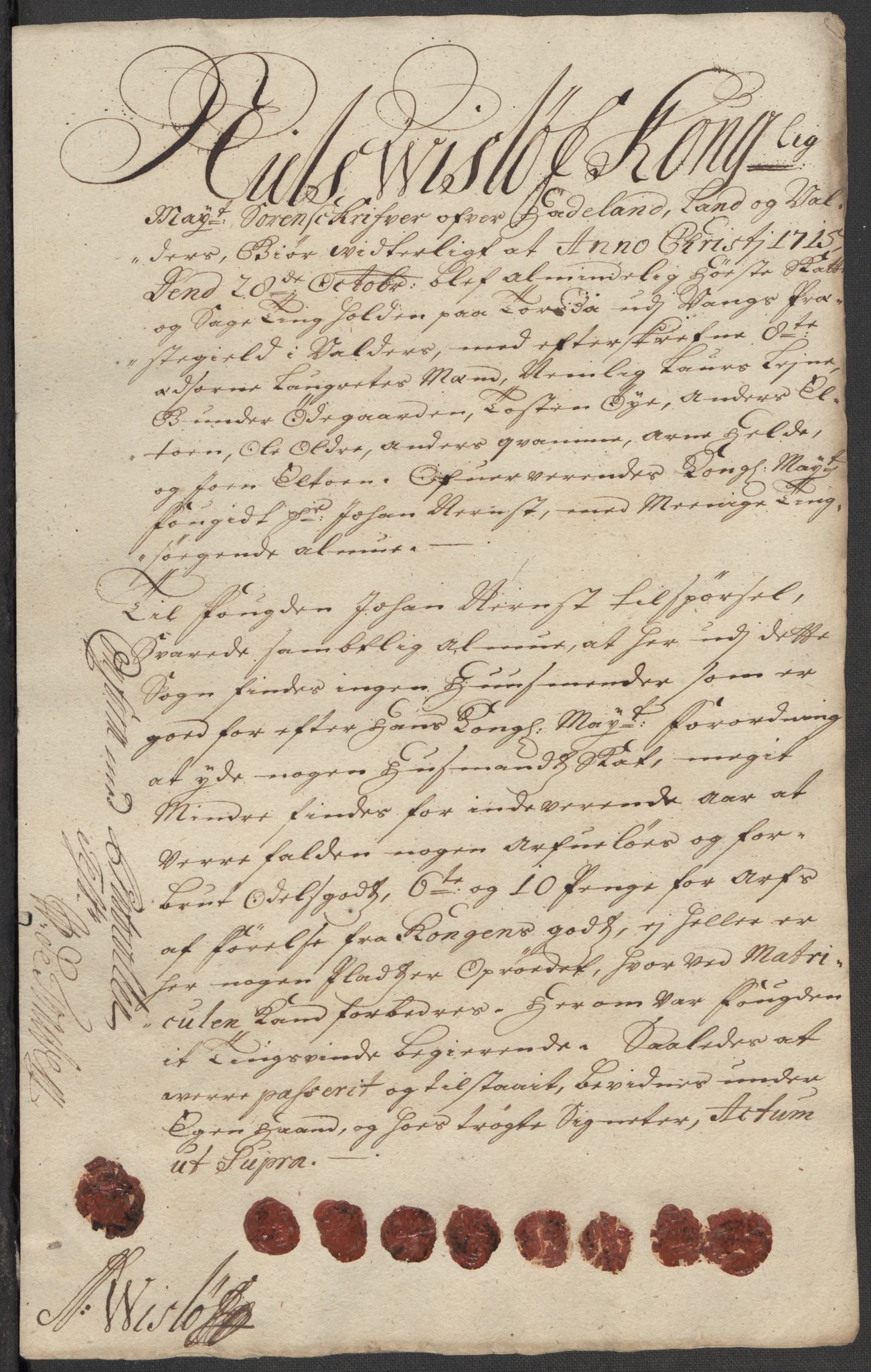 Rentekammeret inntil 1814, Reviderte regnskaper, Fogderegnskap, AV/RA-EA-4092/R18/L1314: Fogderegnskap Hadeland, Toten og Valdres, 1715, p. 264