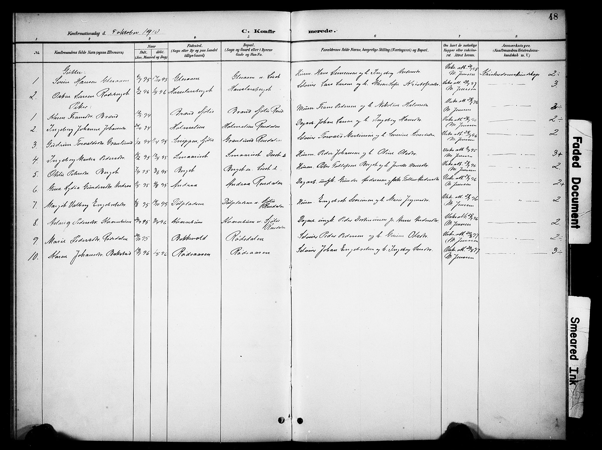 Åmot prestekontor, Hedmark, AV/SAH-PREST-056/H/Ha/Hab/L0013: Parish register (copy) no. 13, 1895-1910, p. 48