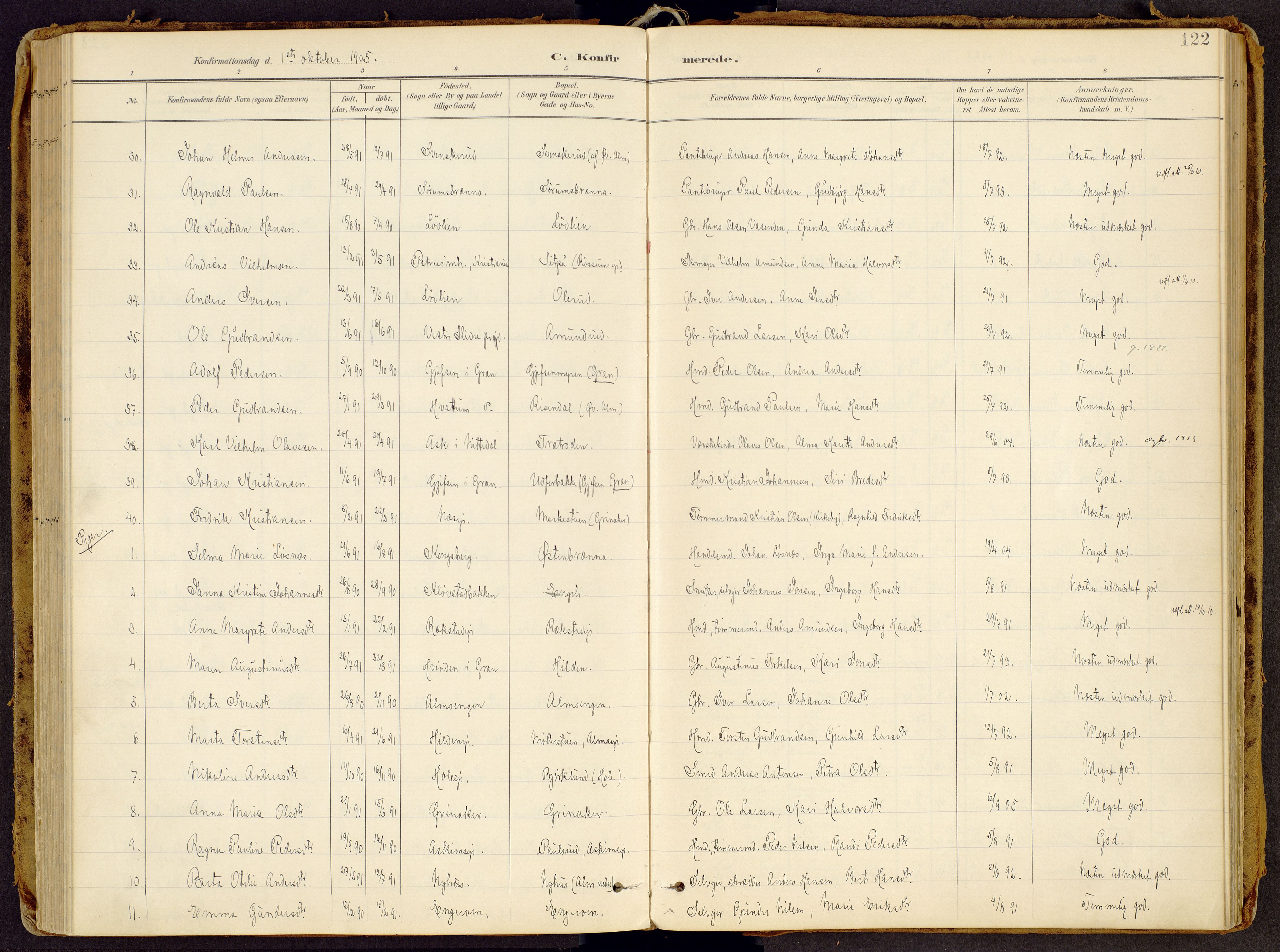 Brandbu prestekontor, AV/SAH-PREST-114/H/Ha/Haa/L0002: Parish register (official) no. 2, 1899-1914, p. 122