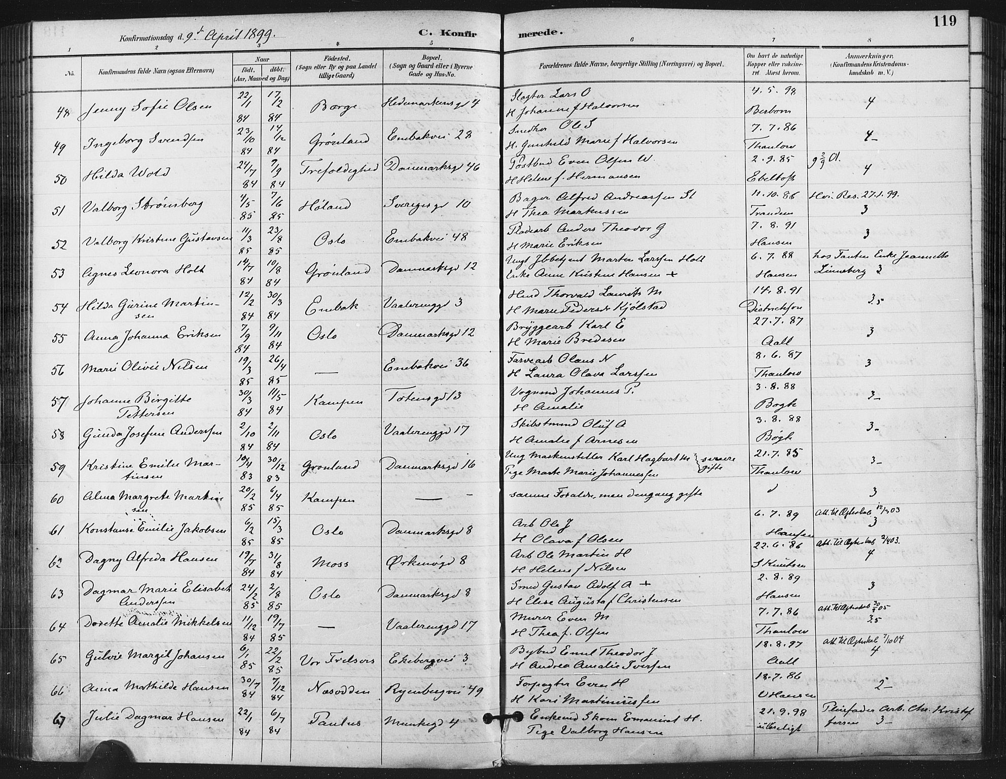 Gamlebyen prestekontor Kirkebøker, AV/SAO-A-10884/F/Fa/L0008: Parish register (official) no. 8, 1891-1908, p. 119