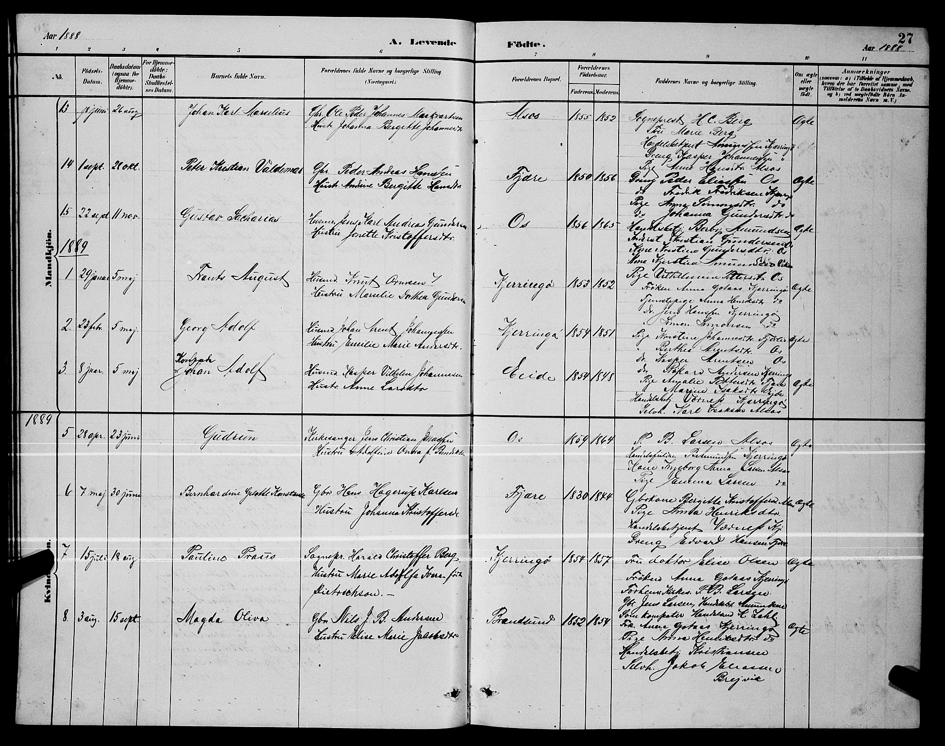 Ministerialprotokoller, klokkerbøker og fødselsregistre - Nordland, SAT/A-1459/803/L0076: Parish register (copy) no. 803C03, 1882-1897, p. 27