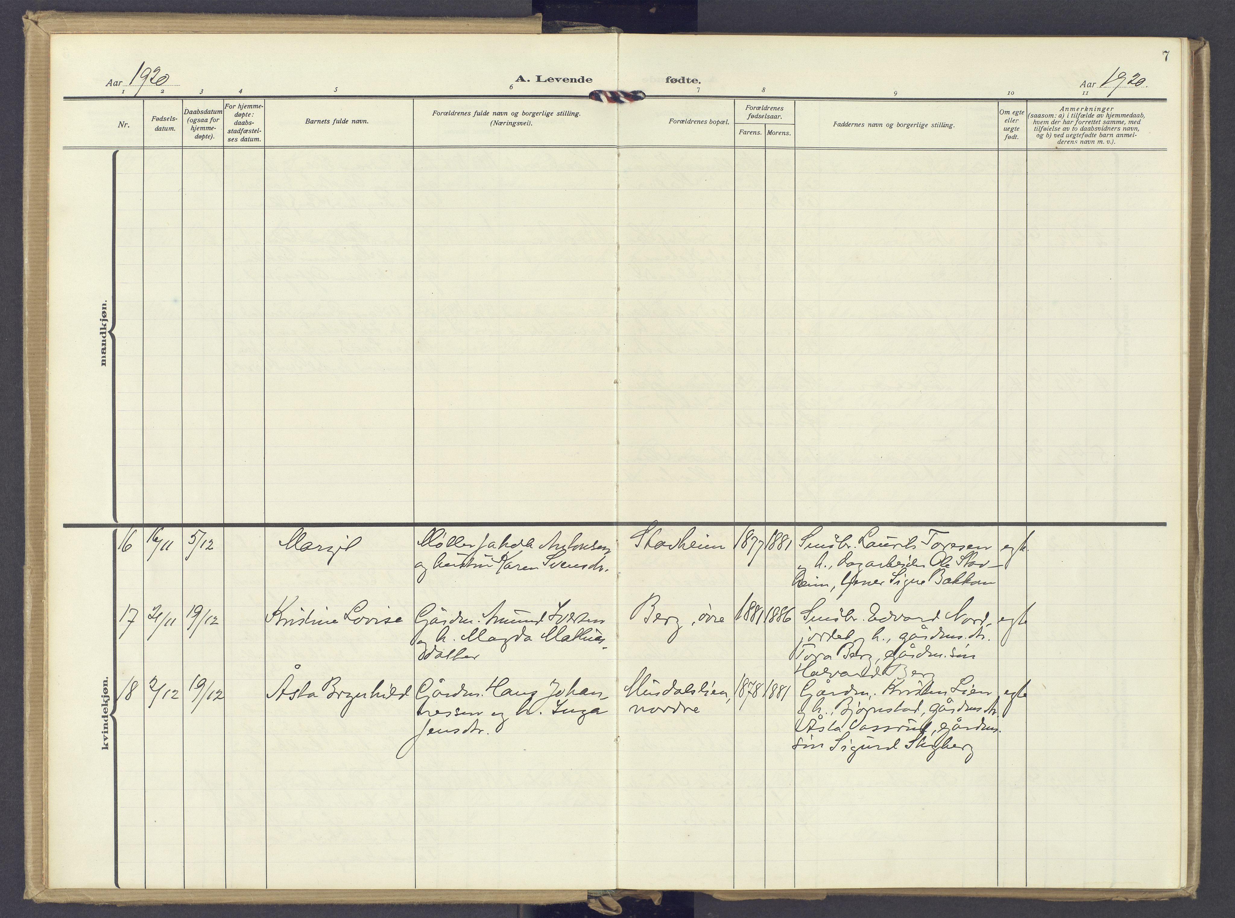 Øyer prestekontor, AV/SAH-PREST-084/H/Ha/Haa/L0014: Parish register (official) no. 14, 1919-1932, p. 7