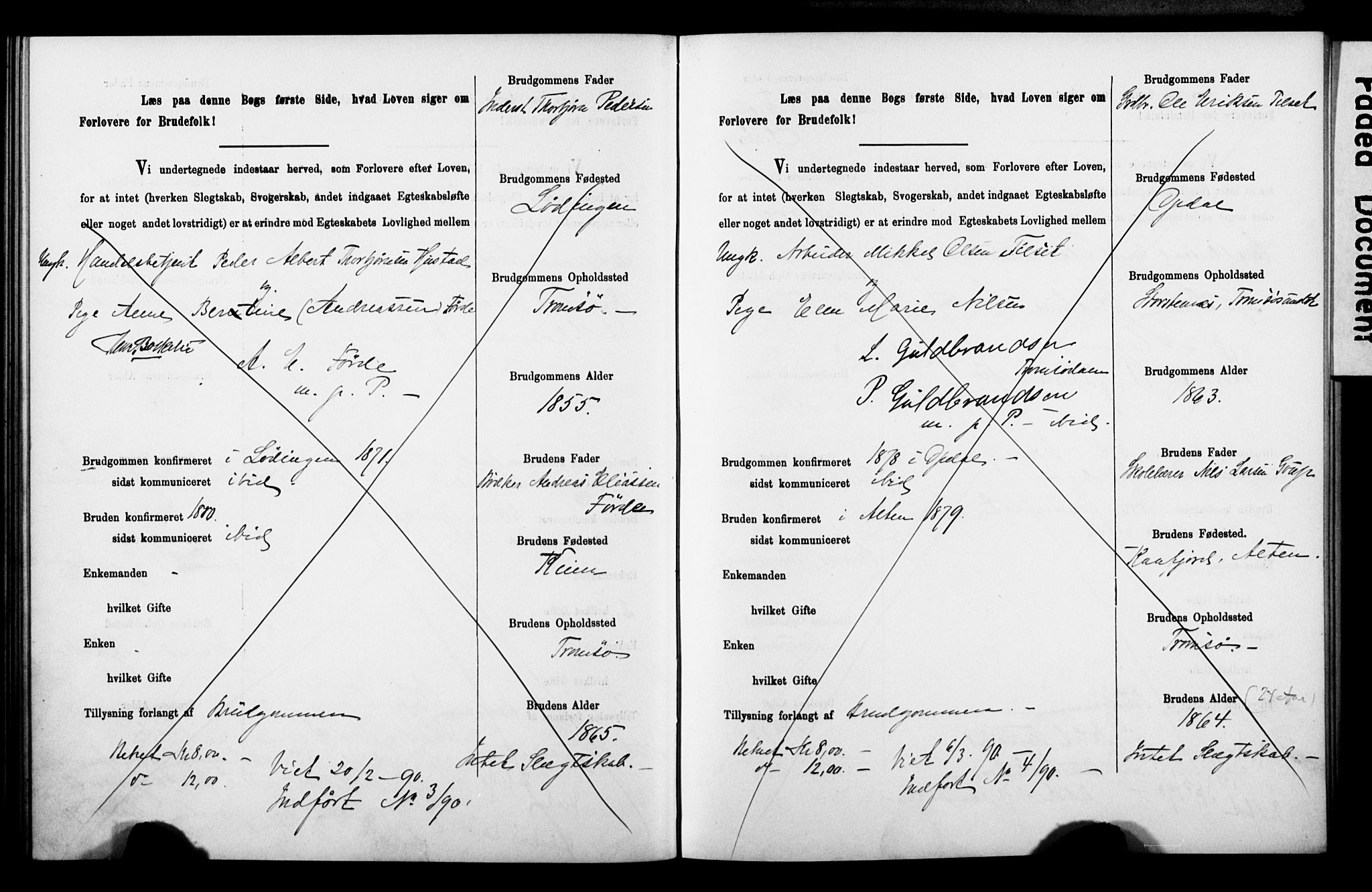 Tromsø sokneprestkontor/stiftsprosti/domprosti, AV/SATØ-S-1343/H/Hc/L0099/0001: Banns register no. 99.1, 1886-1892