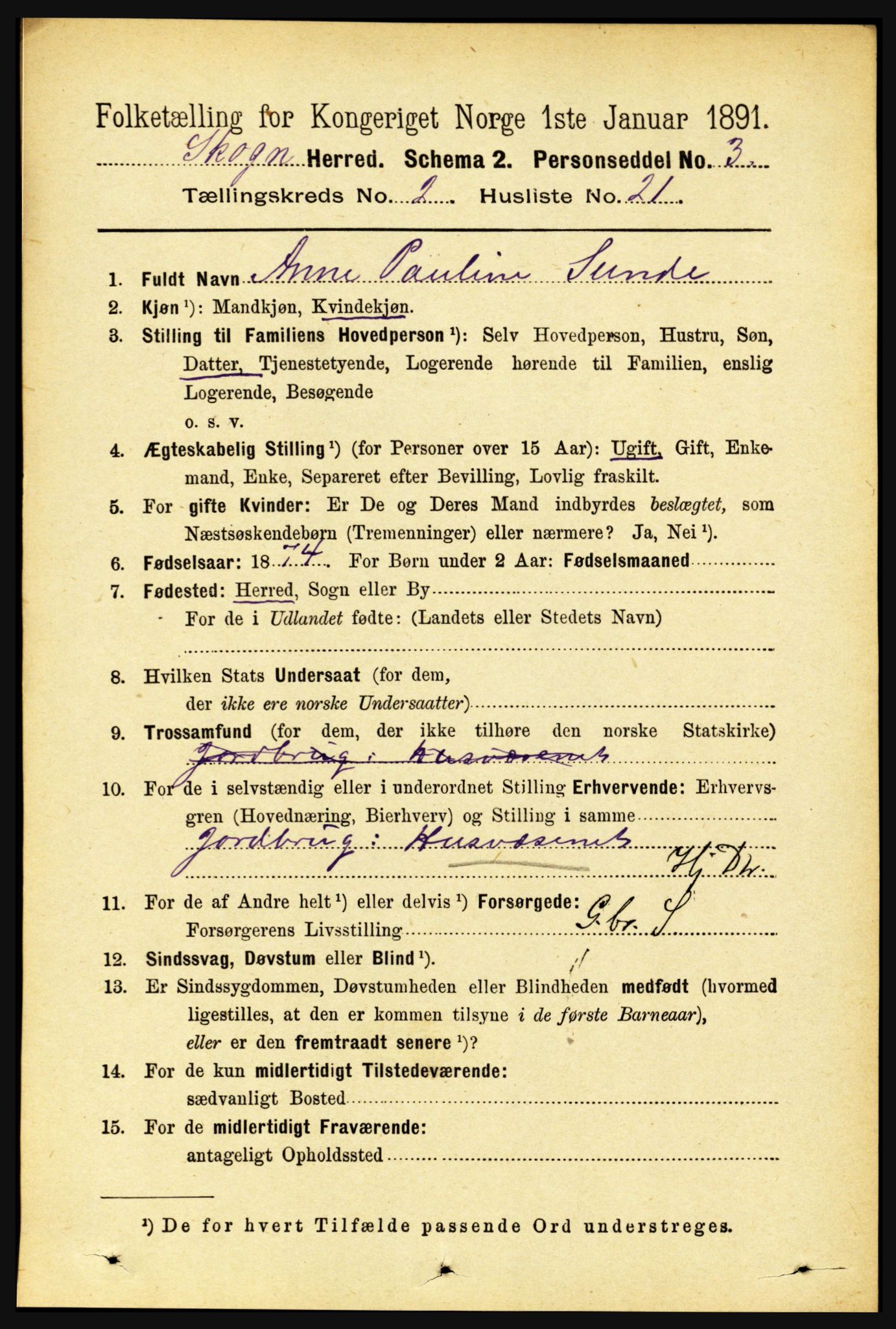 RA, 1891 census for 1719 Skogn, 1891, p. 1090