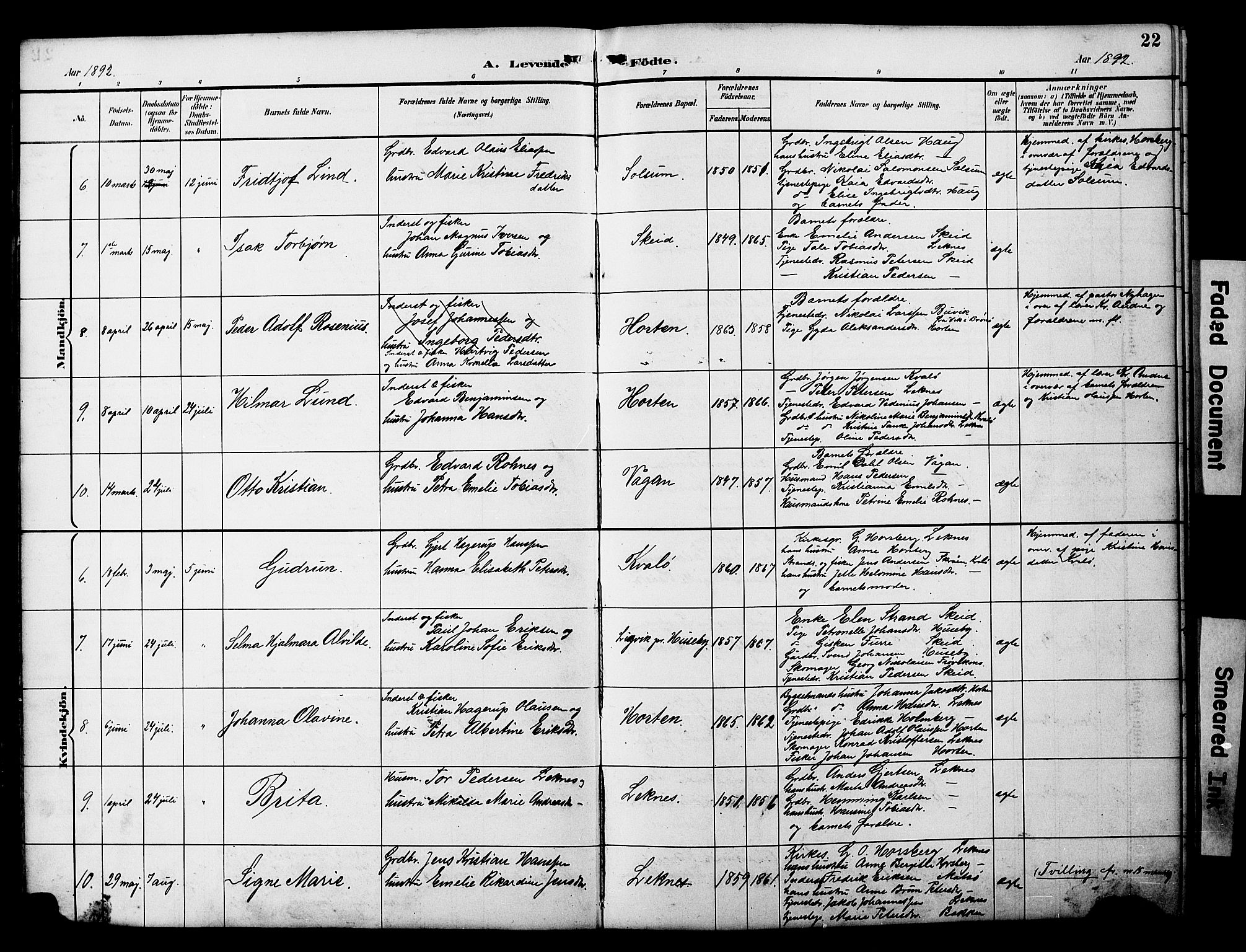 Ministerialprotokoller, klokkerbøker og fødselsregistre - Nord-Trøndelag, AV/SAT-A-1458/788/L0701: Parish register (copy) no. 788C01, 1888-1913, p. 22