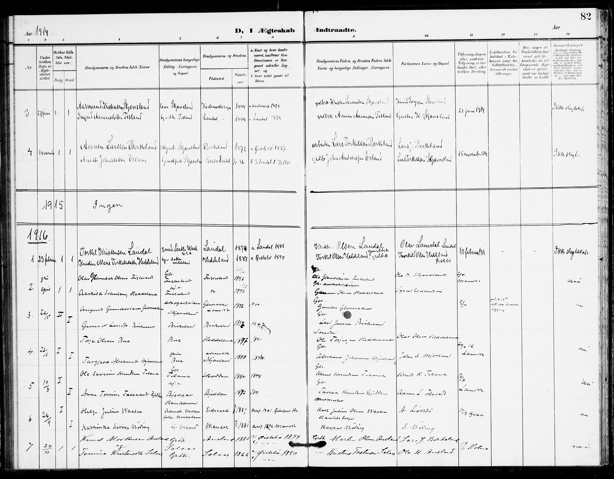 Holum sokneprestkontor, SAK/1111-0022/F/Fa/Fac/L0005: Parish register (official) no. A 5, 1908-1930, p. 82