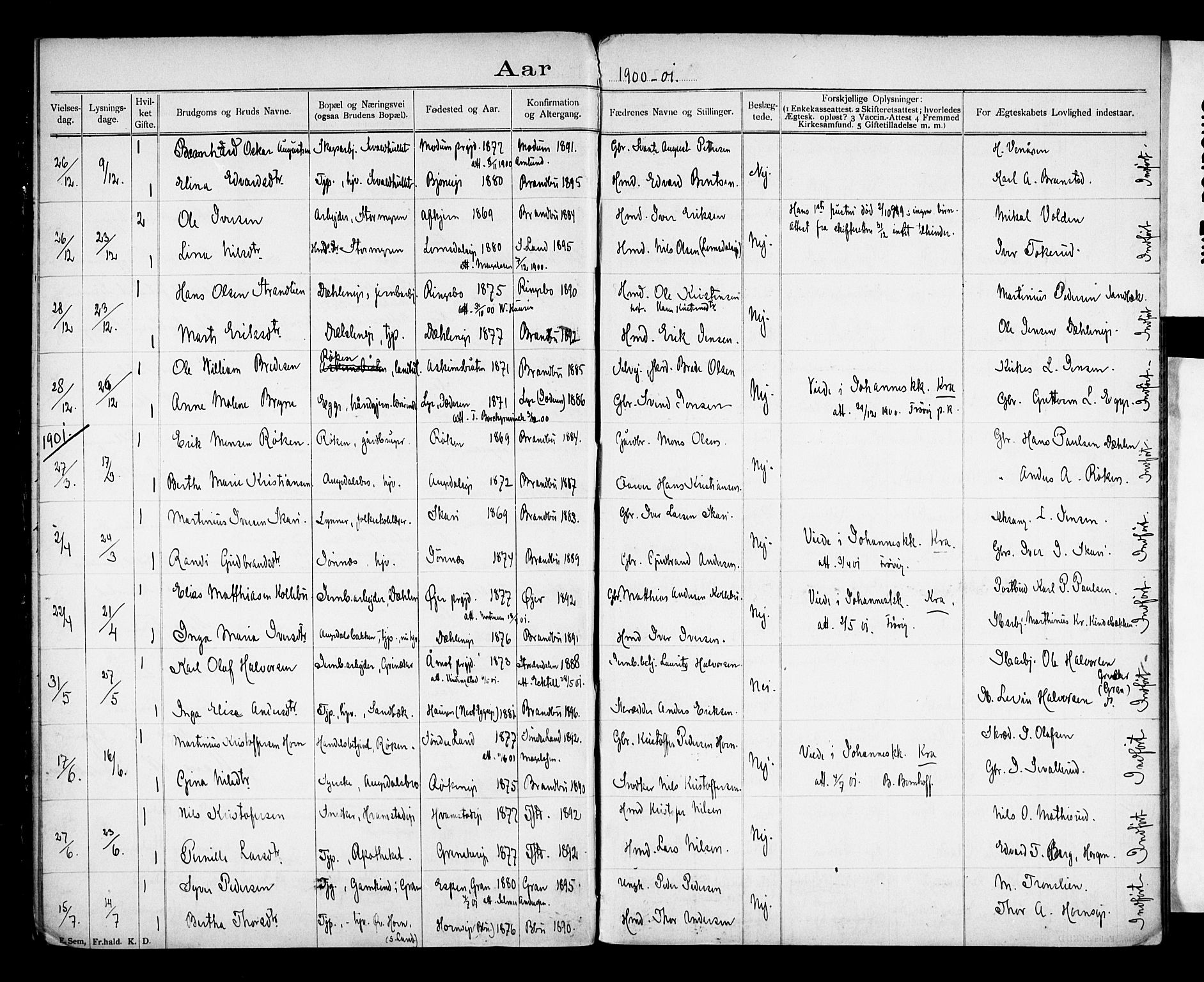 Brandbu prestekontor, SAH/PREST-114/I/Ie: Banns register no. 1, 1897-1914
