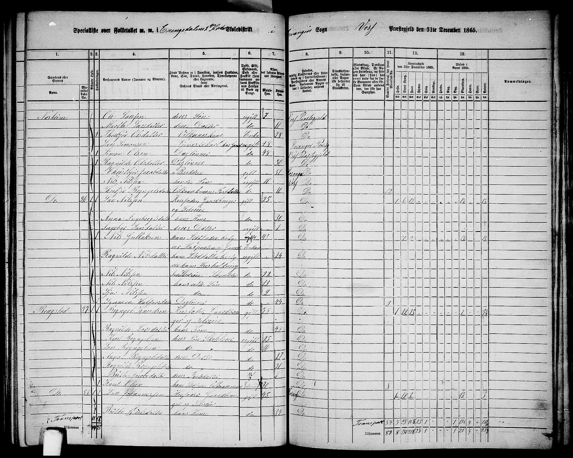 RA, 1865 census for Voss, 1865, p. 358