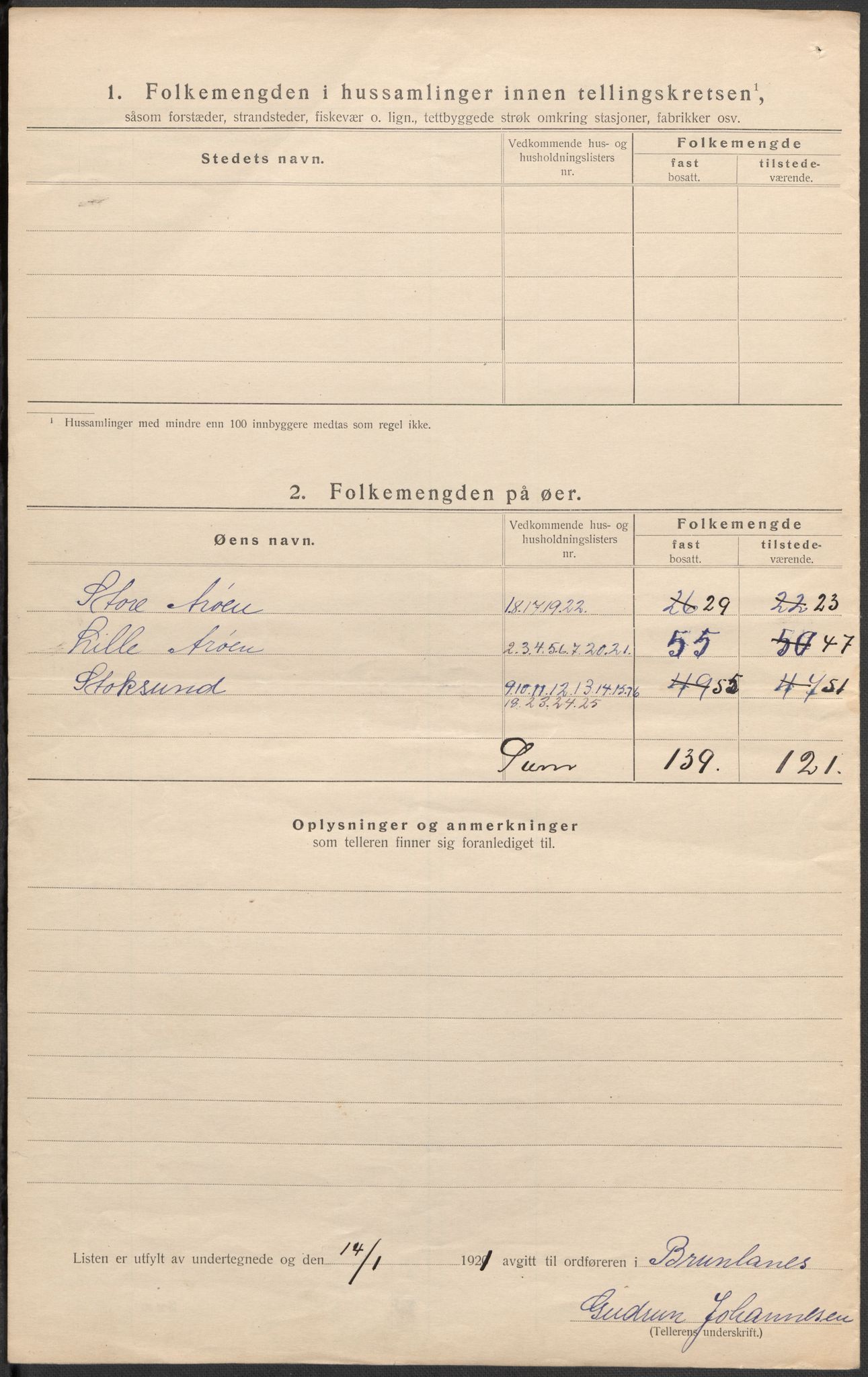 SAKO, 1920 census for Brunlanes, 1920, p. 50