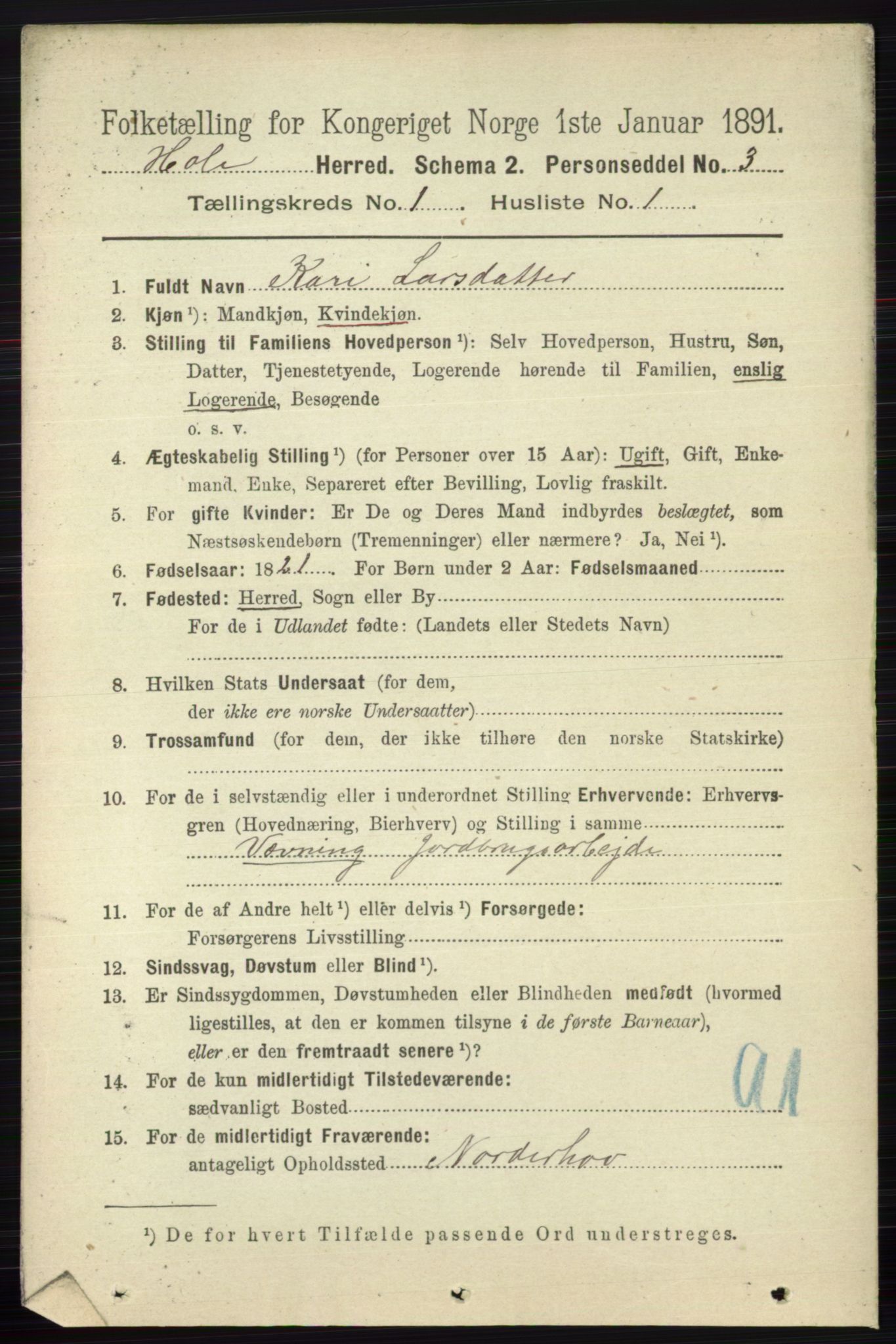 RA, 1891 census for 0612 Hole, 1891, p. 130