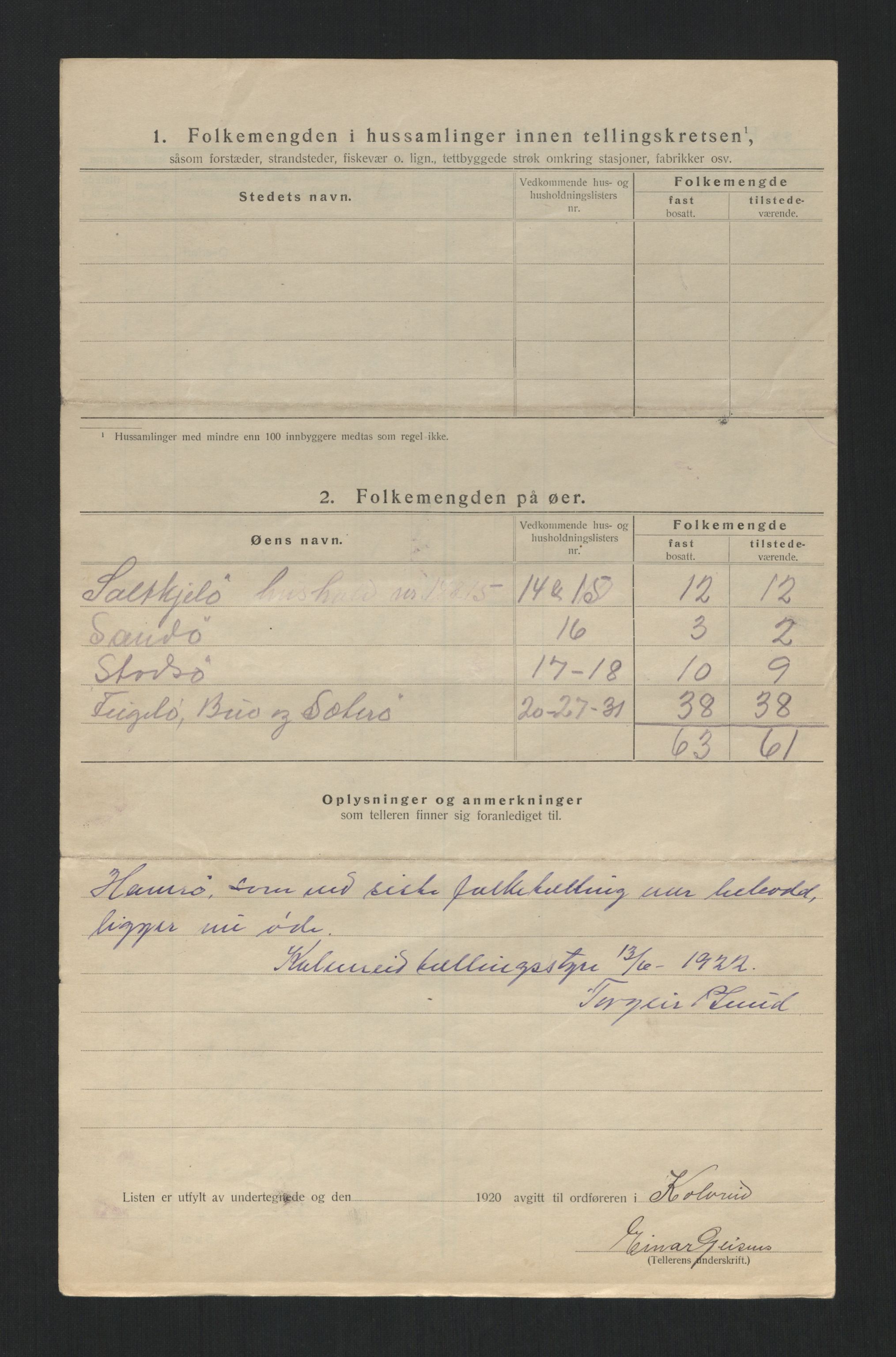 SAT, 1920 census for Kolvereid, 1920, p. 26