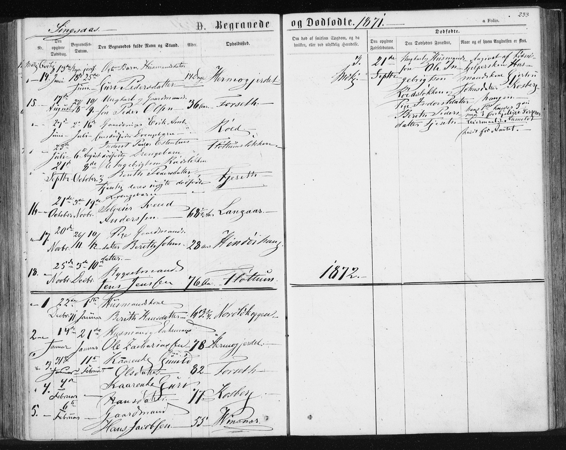 Ministerialprotokoller, klokkerbøker og fødselsregistre - Sør-Trøndelag, SAT/A-1456/685/L0970: Parish register (official) no. 685A08 /2, 1870-1878, p. 233