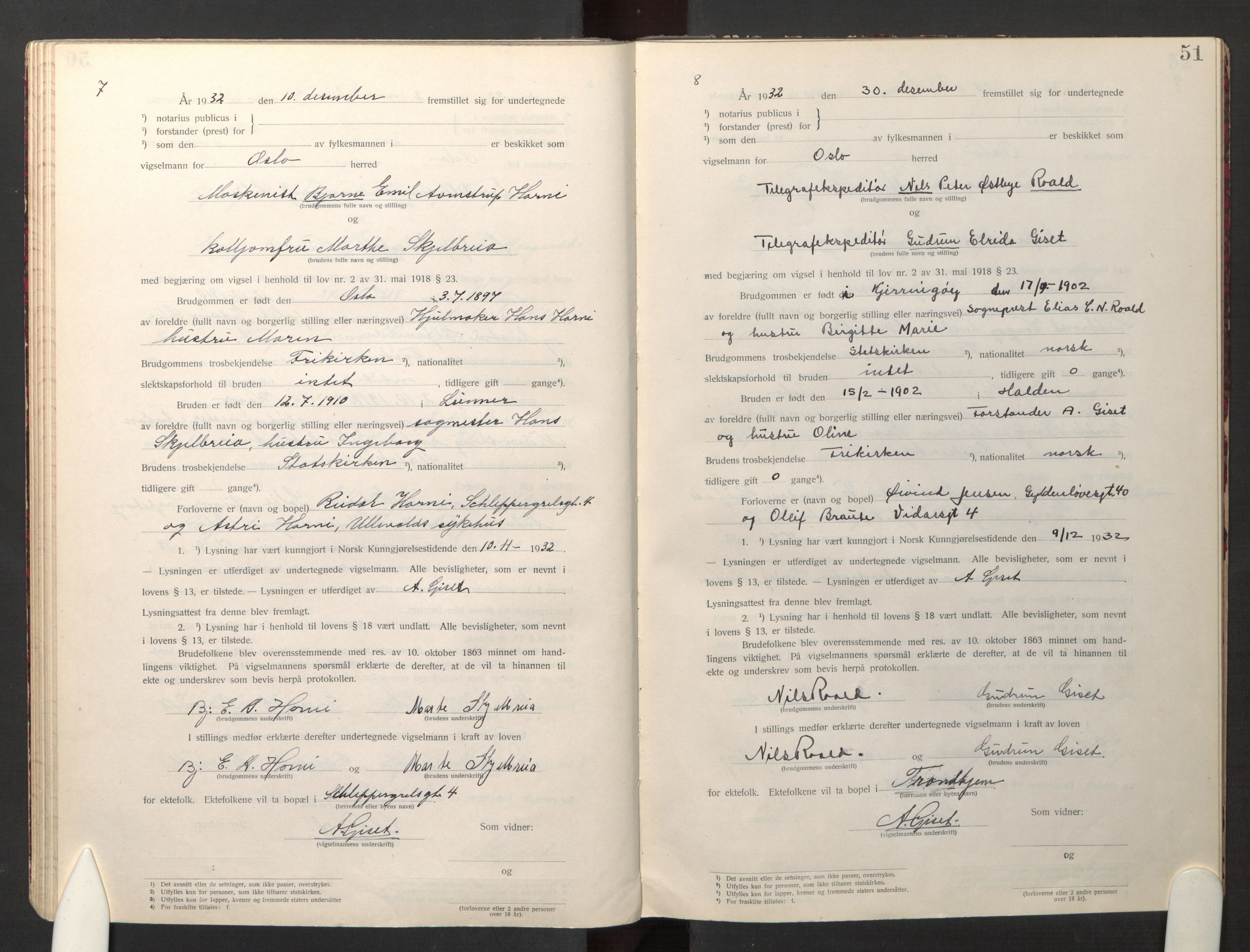 Den evangelisk-lutherske frikirke østre menighet, Oslo, AV/SAO-PAO-0245/F/L0005: Marriage register (dissenter) no. 5, 1920-1941, p. 51