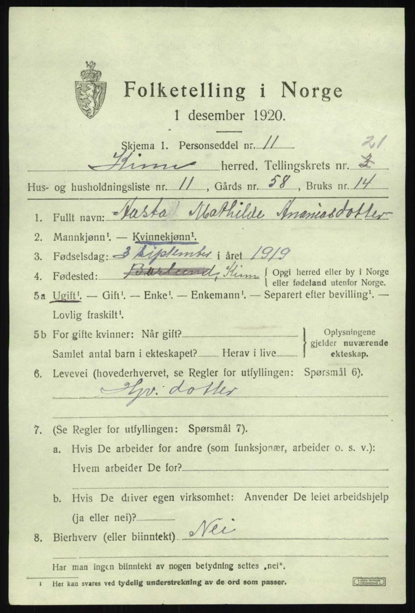 SAB, 1920 census for Kinn, 1920, p. 7879