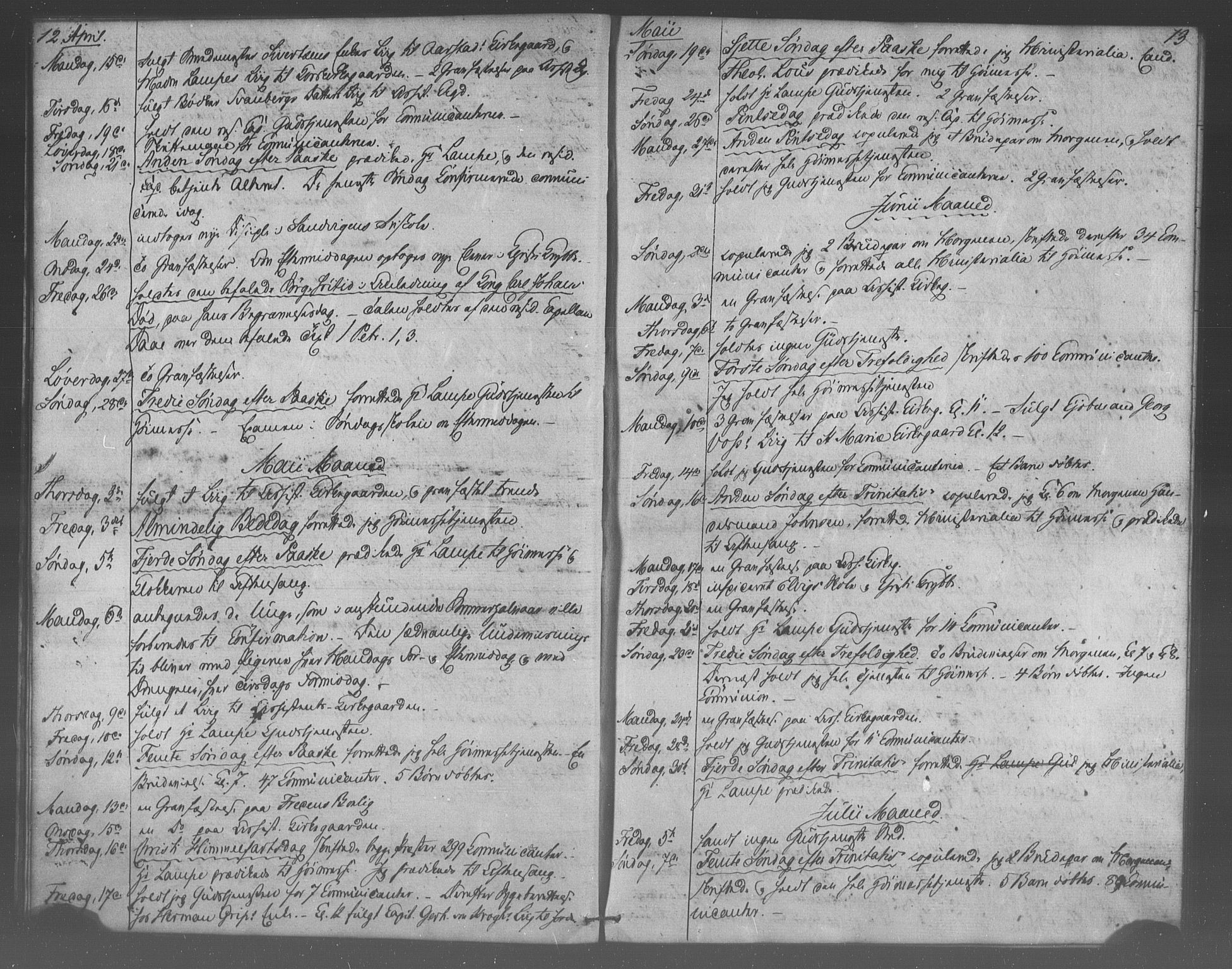 Korskirken sokneprestembete, AV/SAB-A-76101/H/Haa/L0067: Curate's parish register no. A 2, 1844-1854, p. 12-13