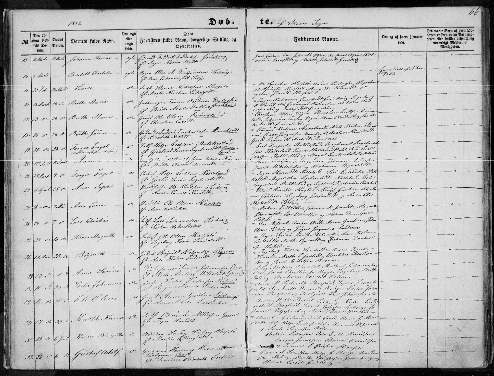 Torvastad sokneprestkontor, AV/SAST-A -101857/H/Ha/Haa/L0009: Parish register (official) no. A 9, 1847-1856, p. 66