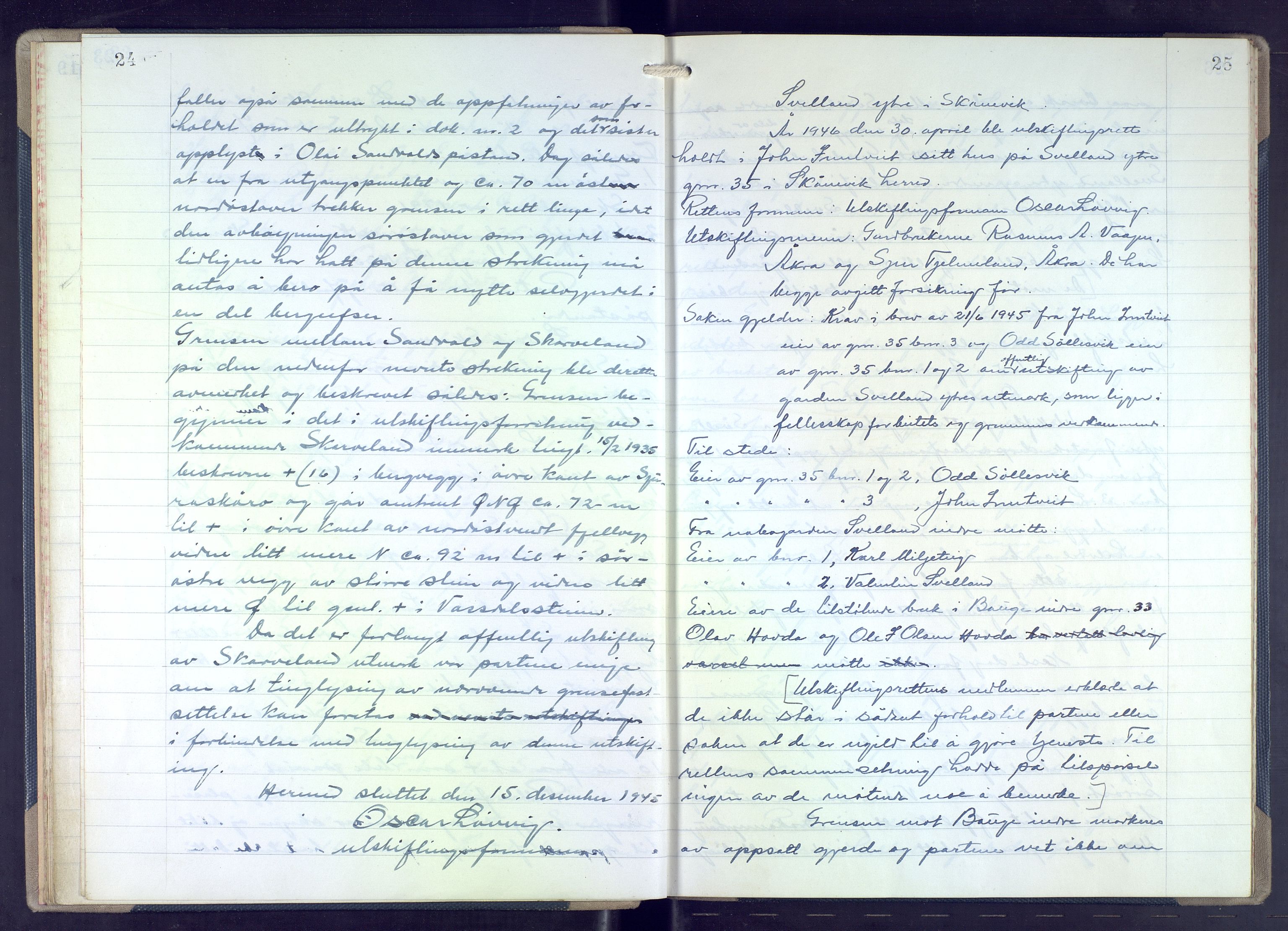 Hordaland jordskiftedøme - VII Indre Sunnhordland jordskiftedistrikt, AV/SAB-A-7401/A/Aa/L0021: Forhandlingsprotokoll, 1945-1953, p. 24-25