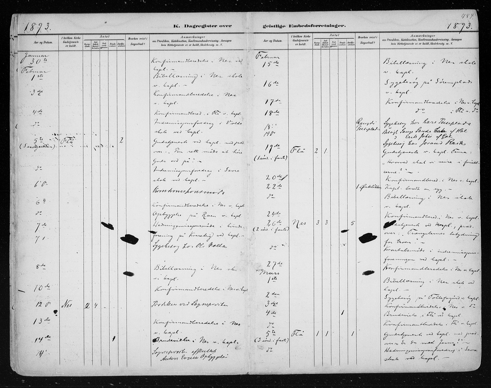 Nes kirkebøker, AV/SAKO-A-236/F/Fa/L0011: Parish register (official) no. 11, 1881-1912, p. 484