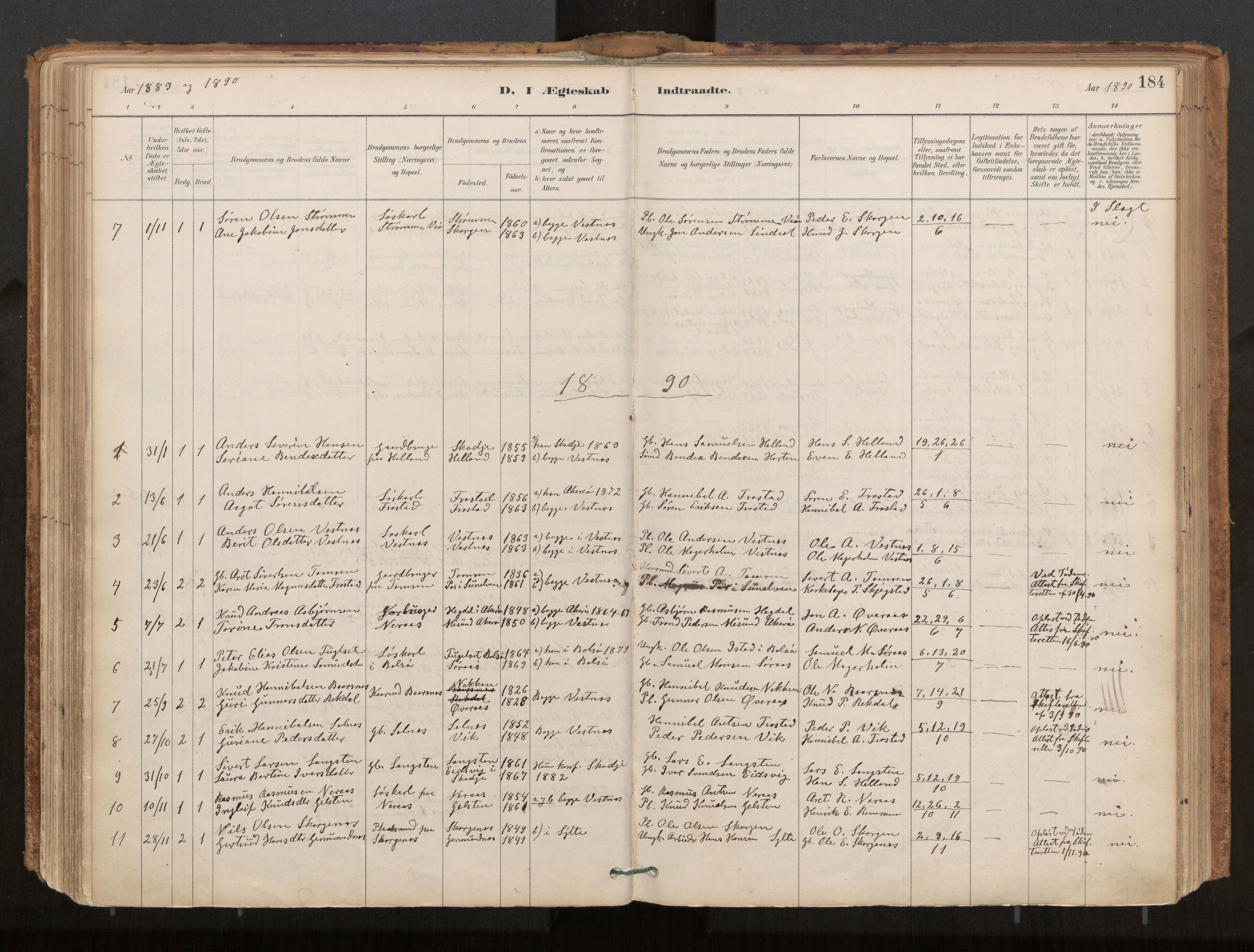 Ministerialprotokoller, klokkerbøker og fødselsregistre - Møre og Romsdal, SAT/A-1454/539/L0531: Parish register (official) no. 539A04, 1887-1913, p. 184