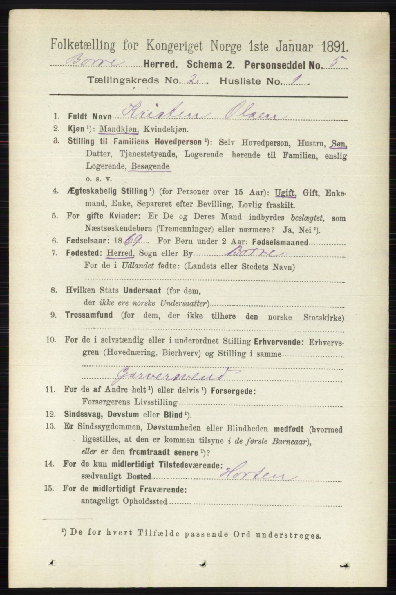 RA, 1891 census for 0717 Borre, 1891, p. 808